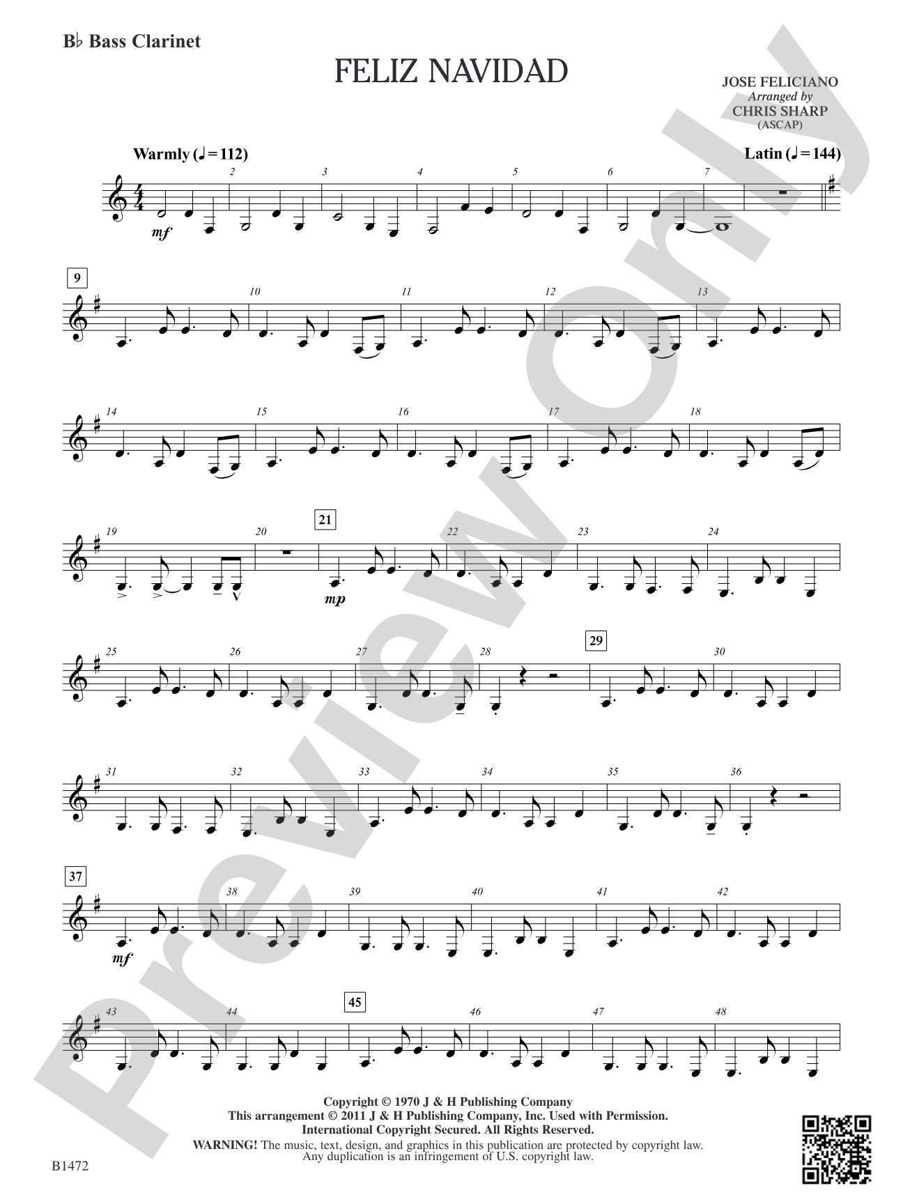 Feliz Navidad: B-flat Bass Clarinet