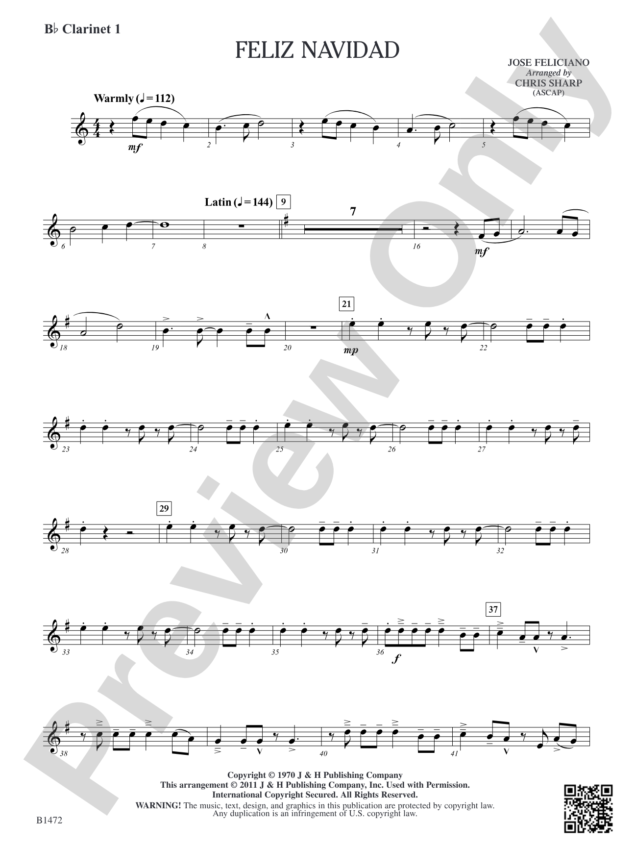 Feliz Navidad: B-flat Clarinet 1
