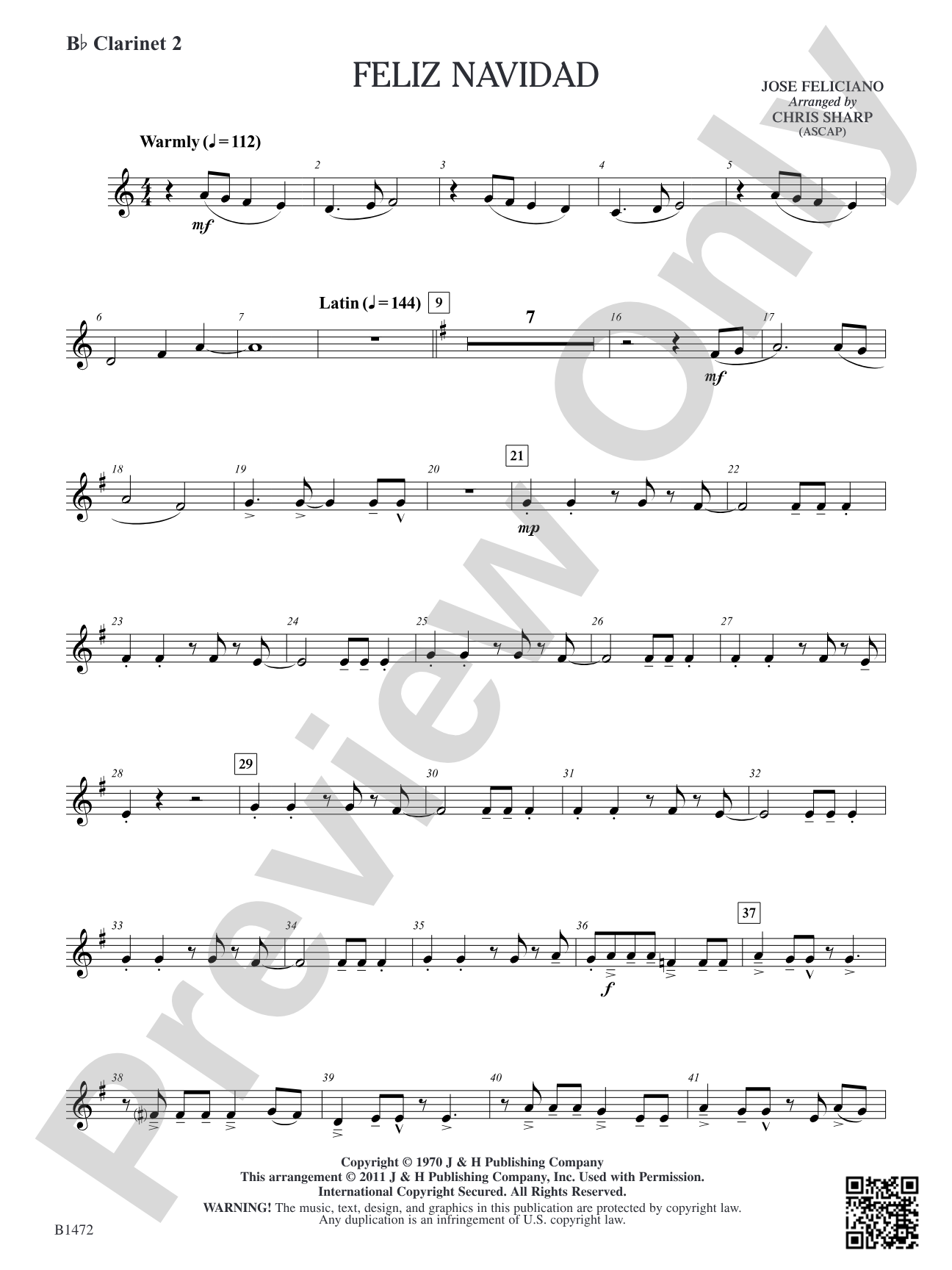 Feliz Navidad: B-flat Clarinet 2