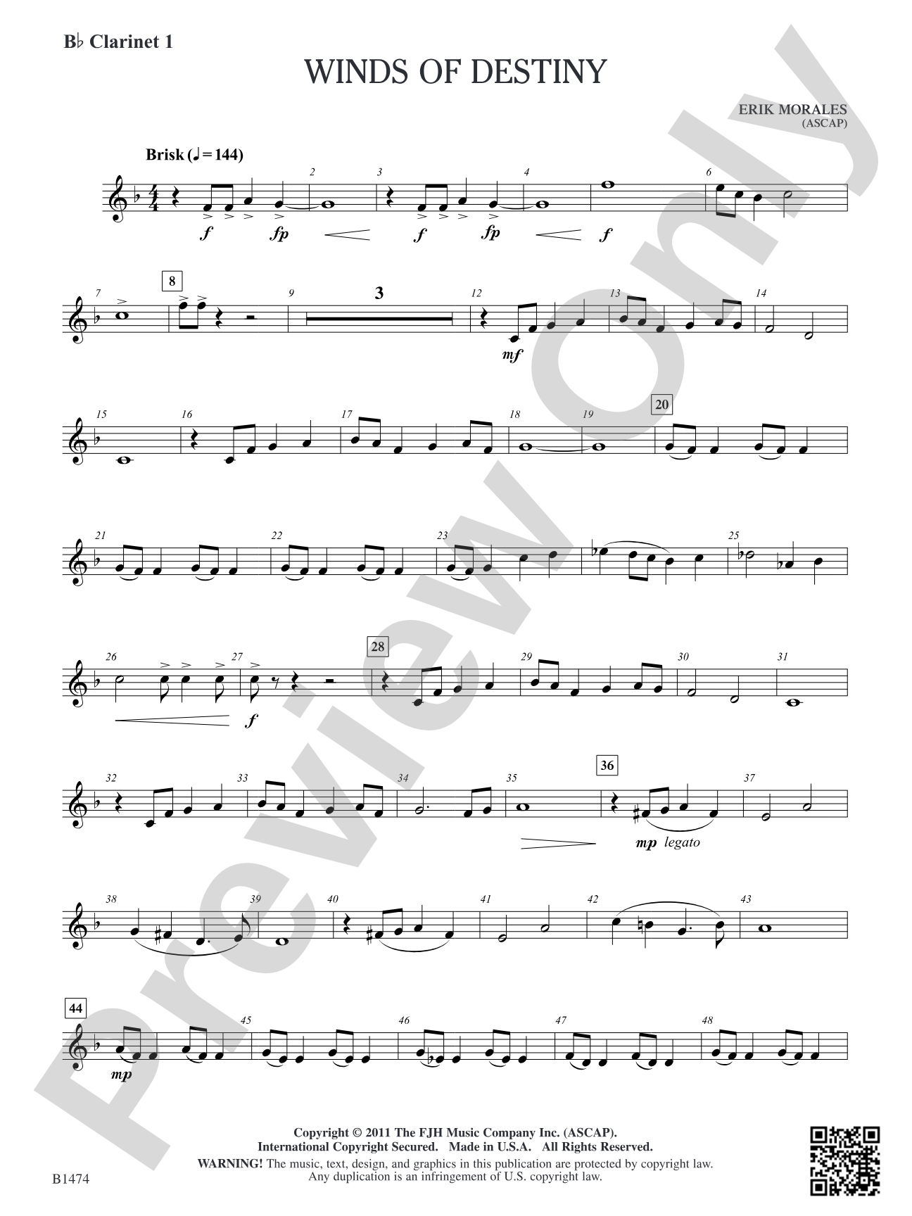 Winds of Destiny: B-flat Clarinet 1