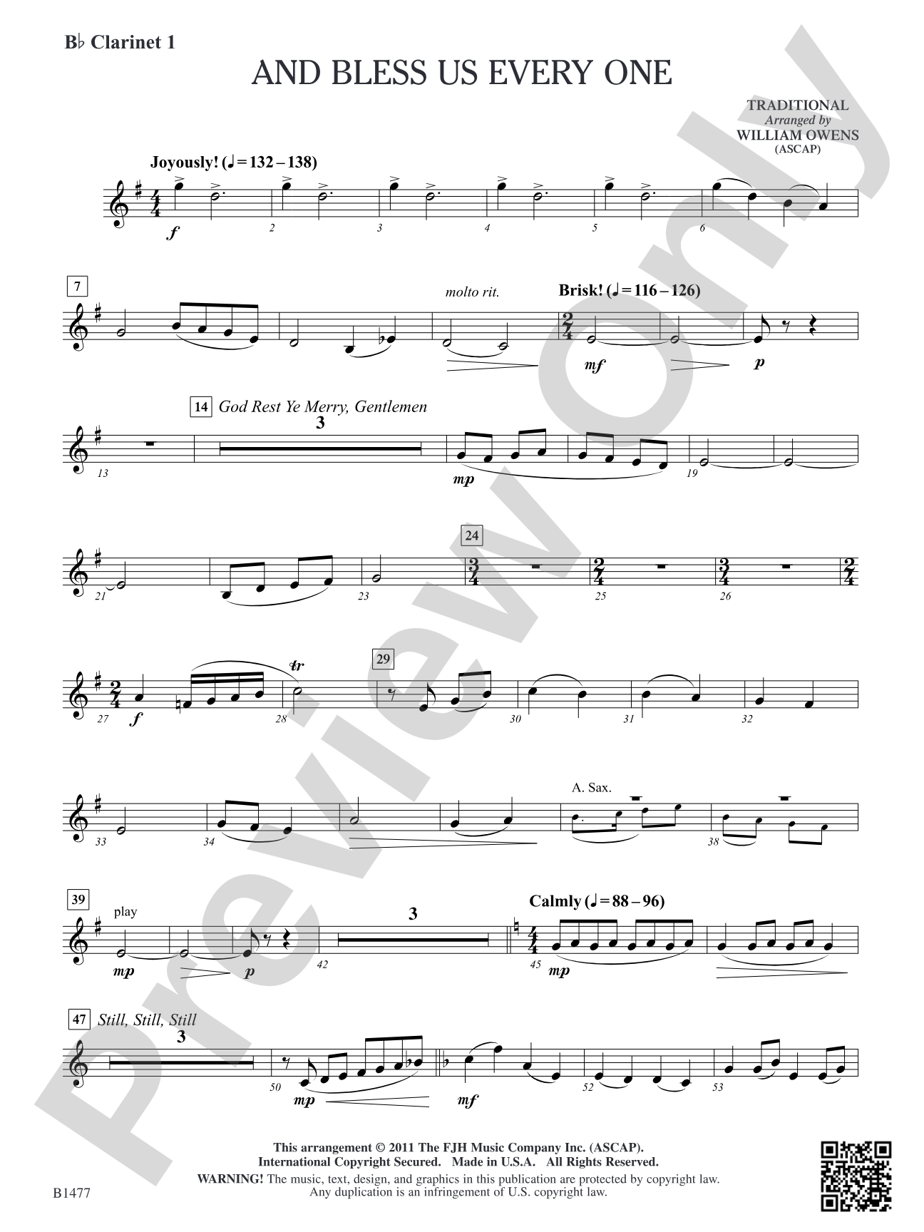 And Bless Us Every One: B-flat Clarinet 1