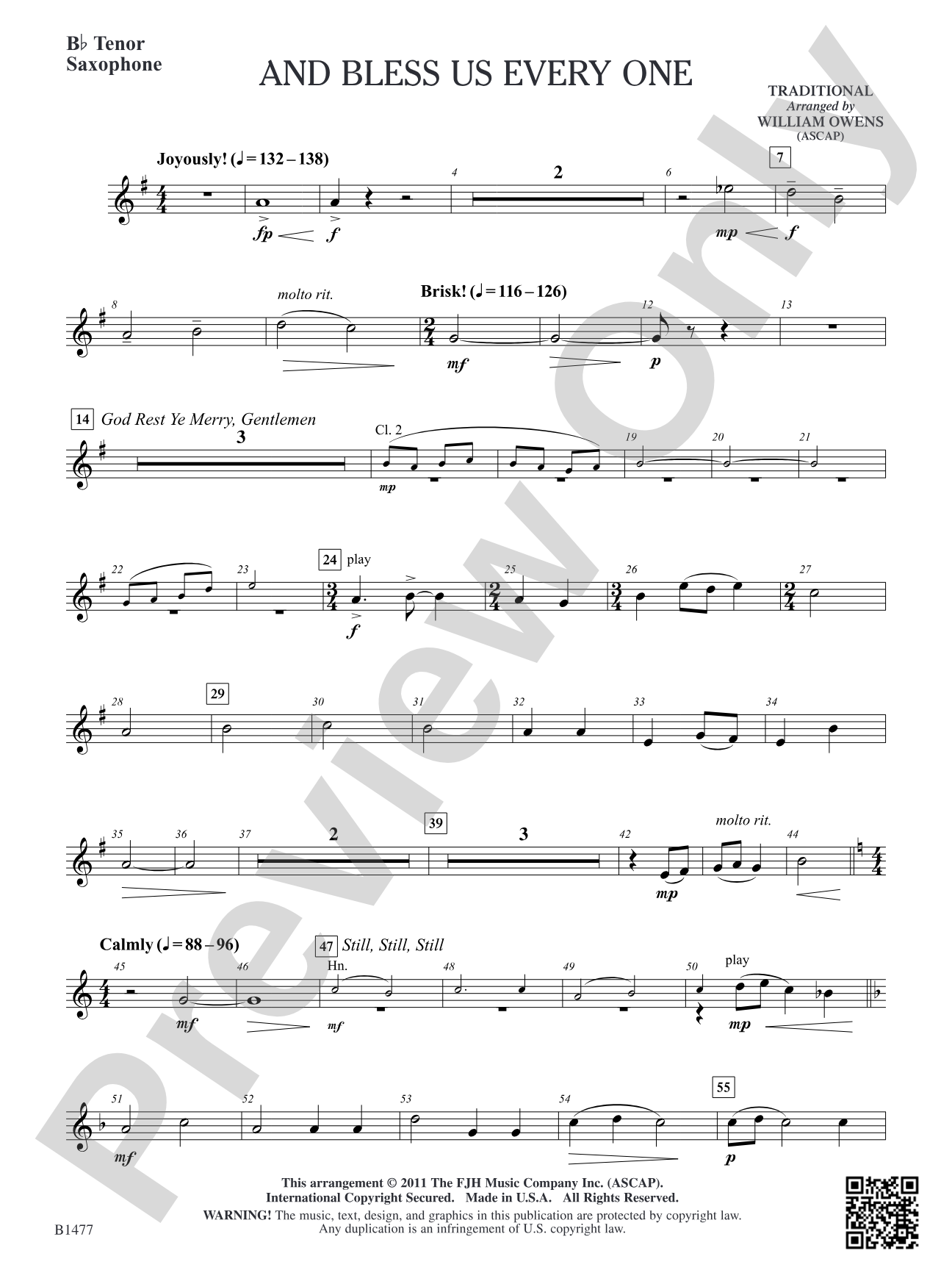 And Bless Us Every One: B-flat Tenor Saxophone