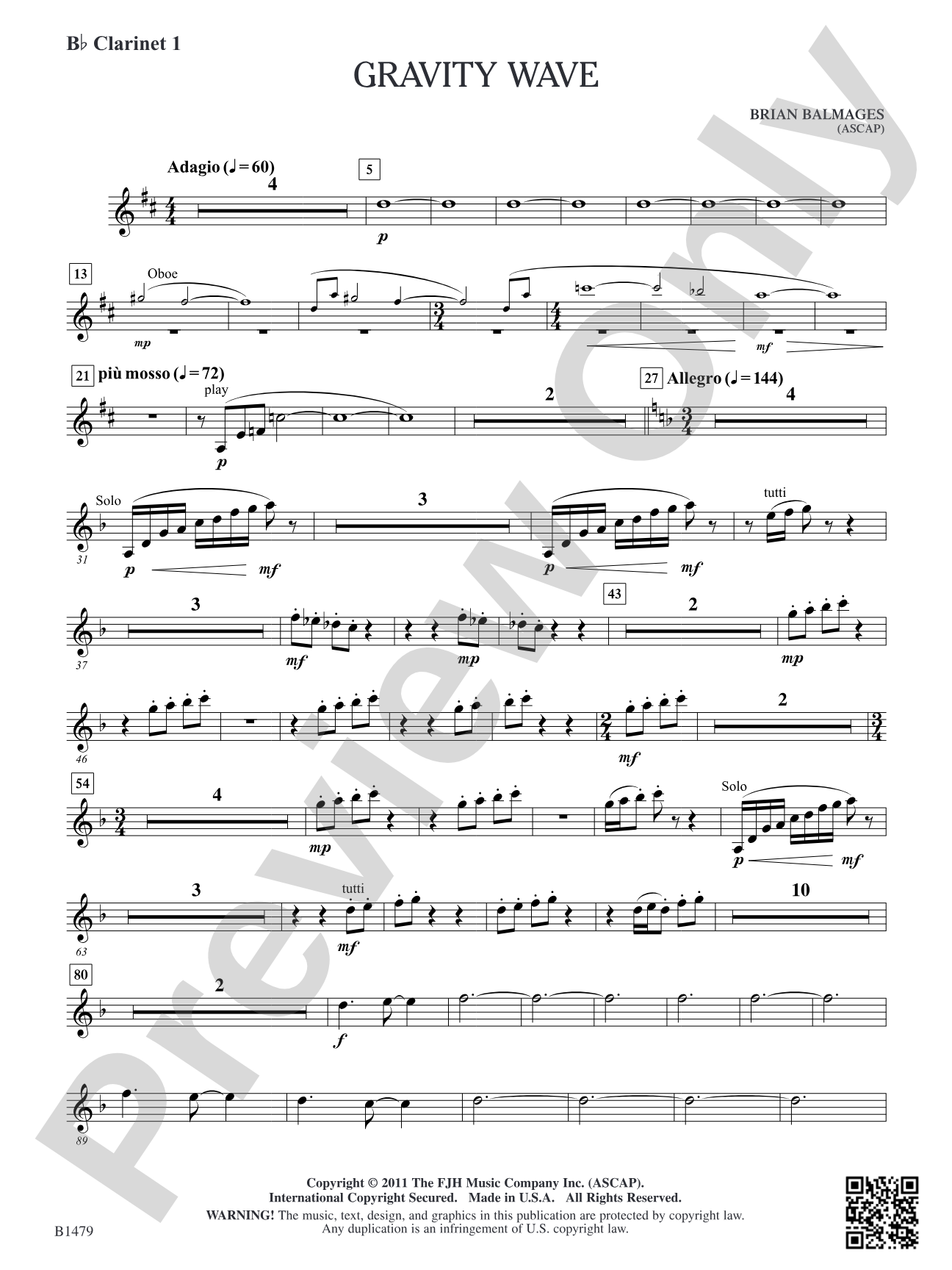 Gravity Wave: B-flat Clarinet 1