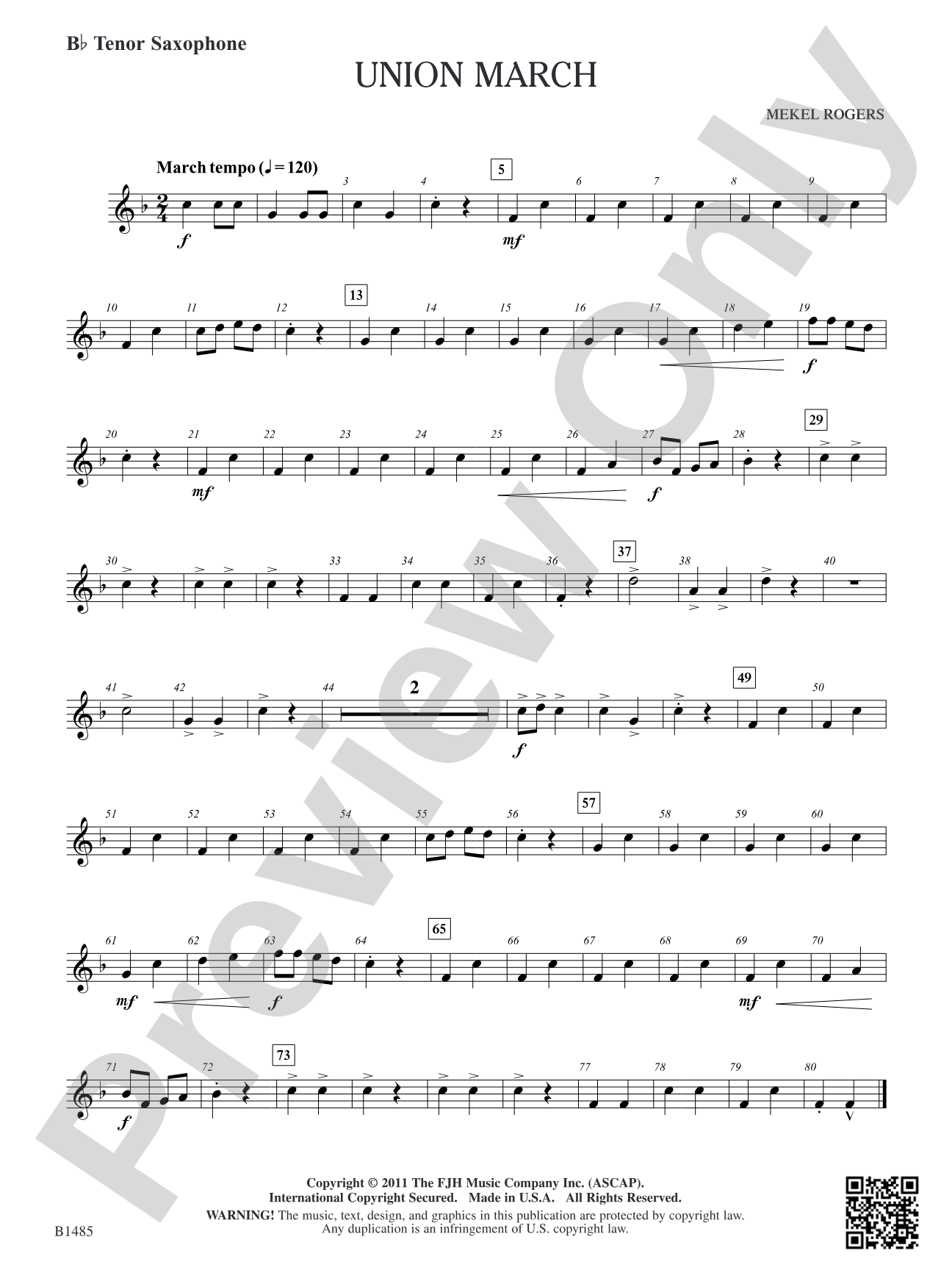 Union March: B-flat Tenor Saxophone