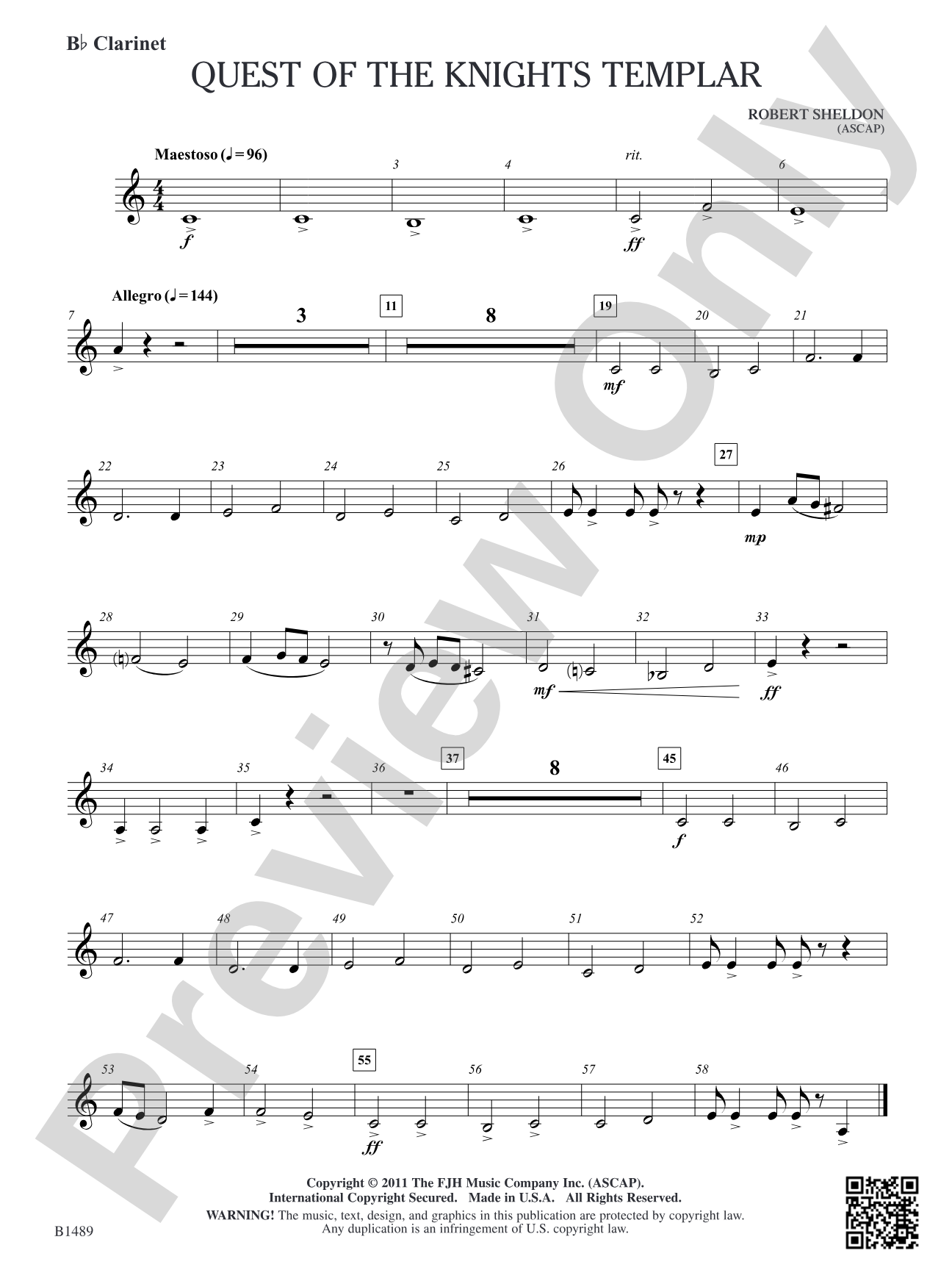 Quest of the Knights Templar: B-flat Clarinet