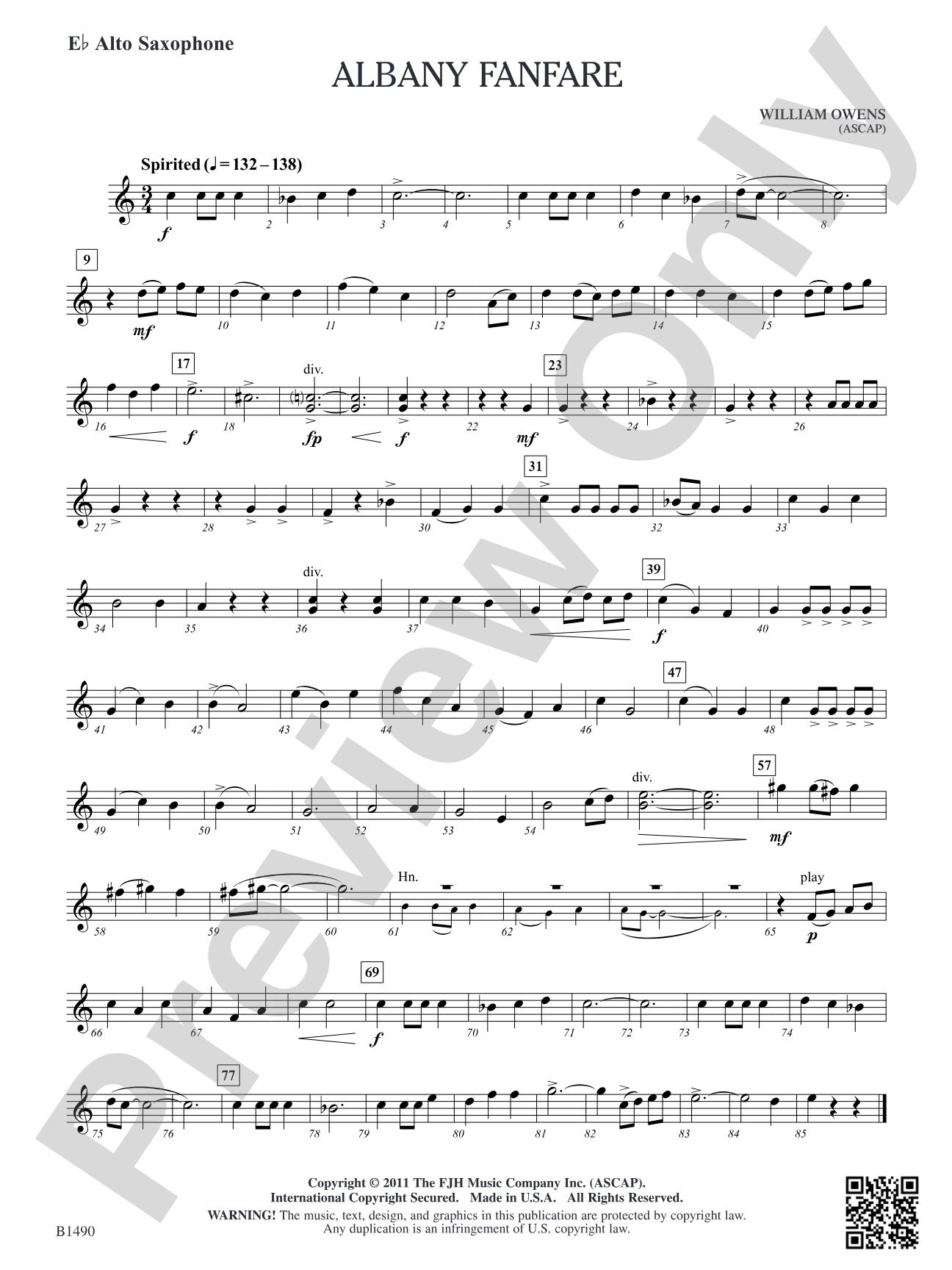 Albany Fanfare: E-flat Alto Saxophone
