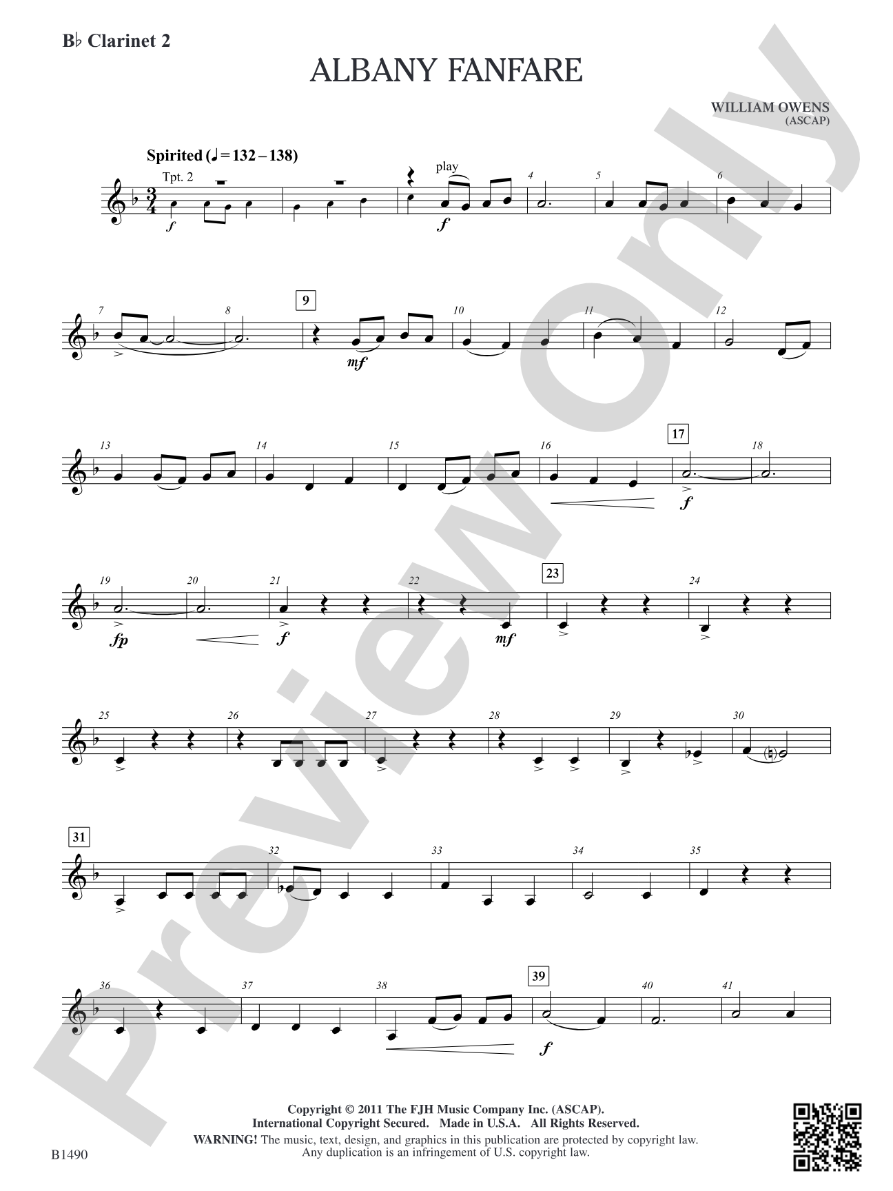 Albany Fanfare: B-flat Clarinet 2