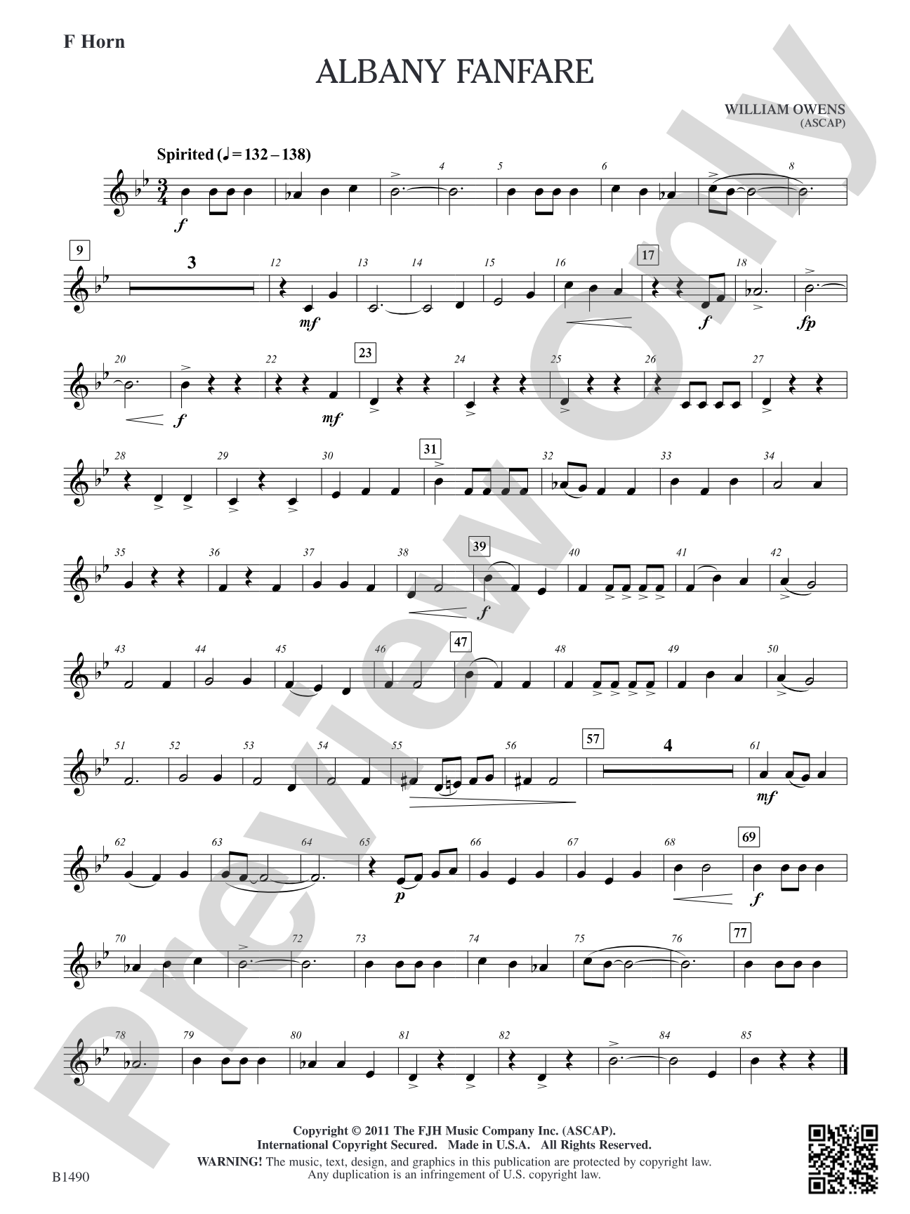 Albany Fanfare: F Horn