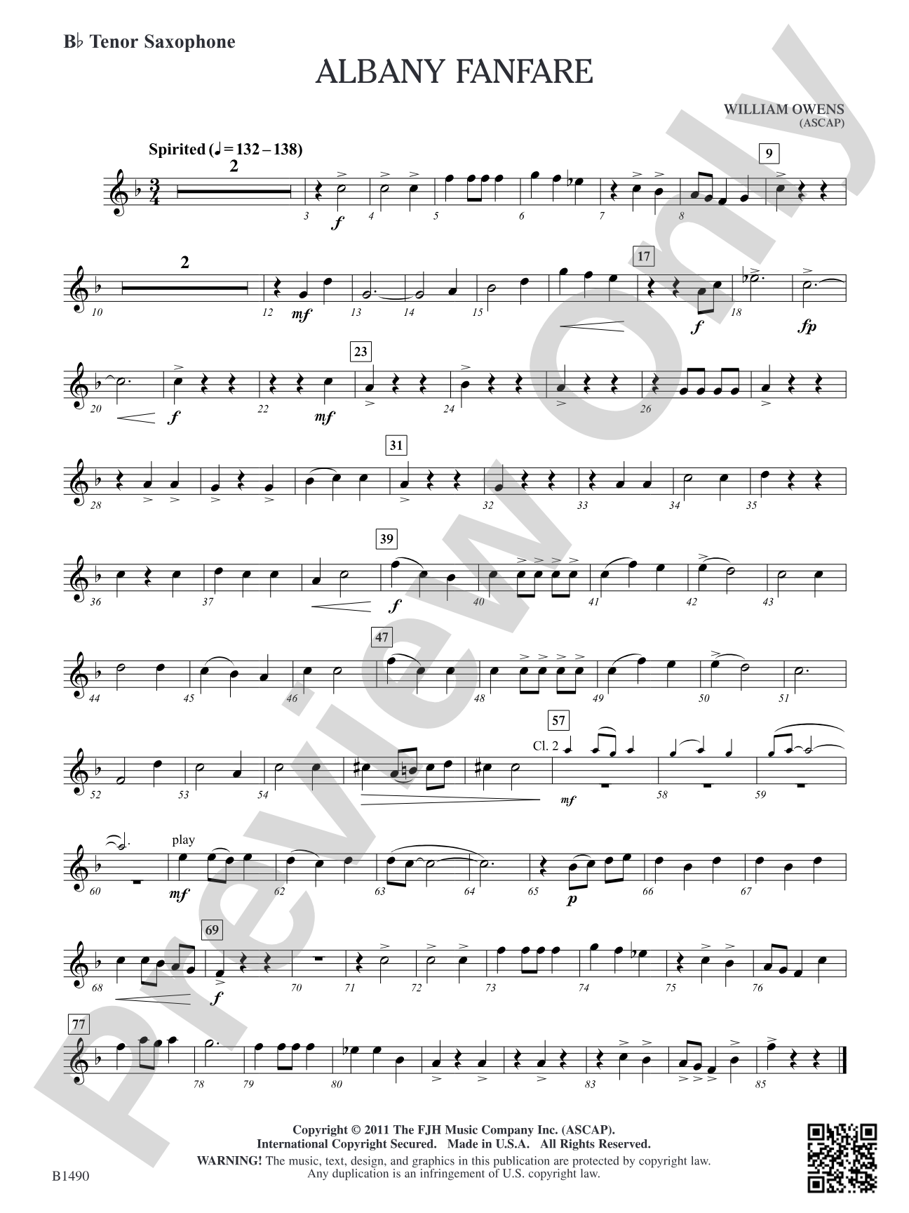 Albany Fanfare: B-flat Tenor Saxophone