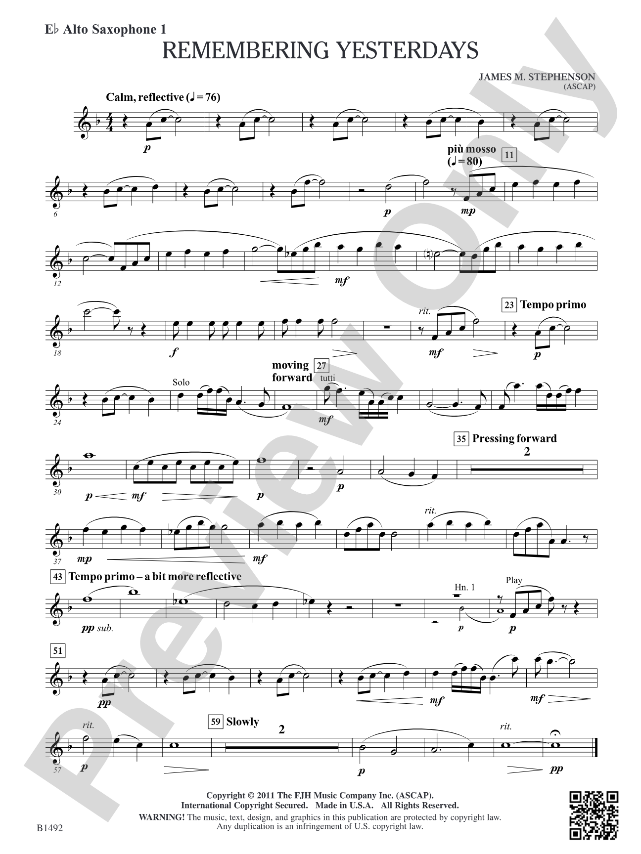 Remembering Yesterdays: E-flat Alto Saxophone 1