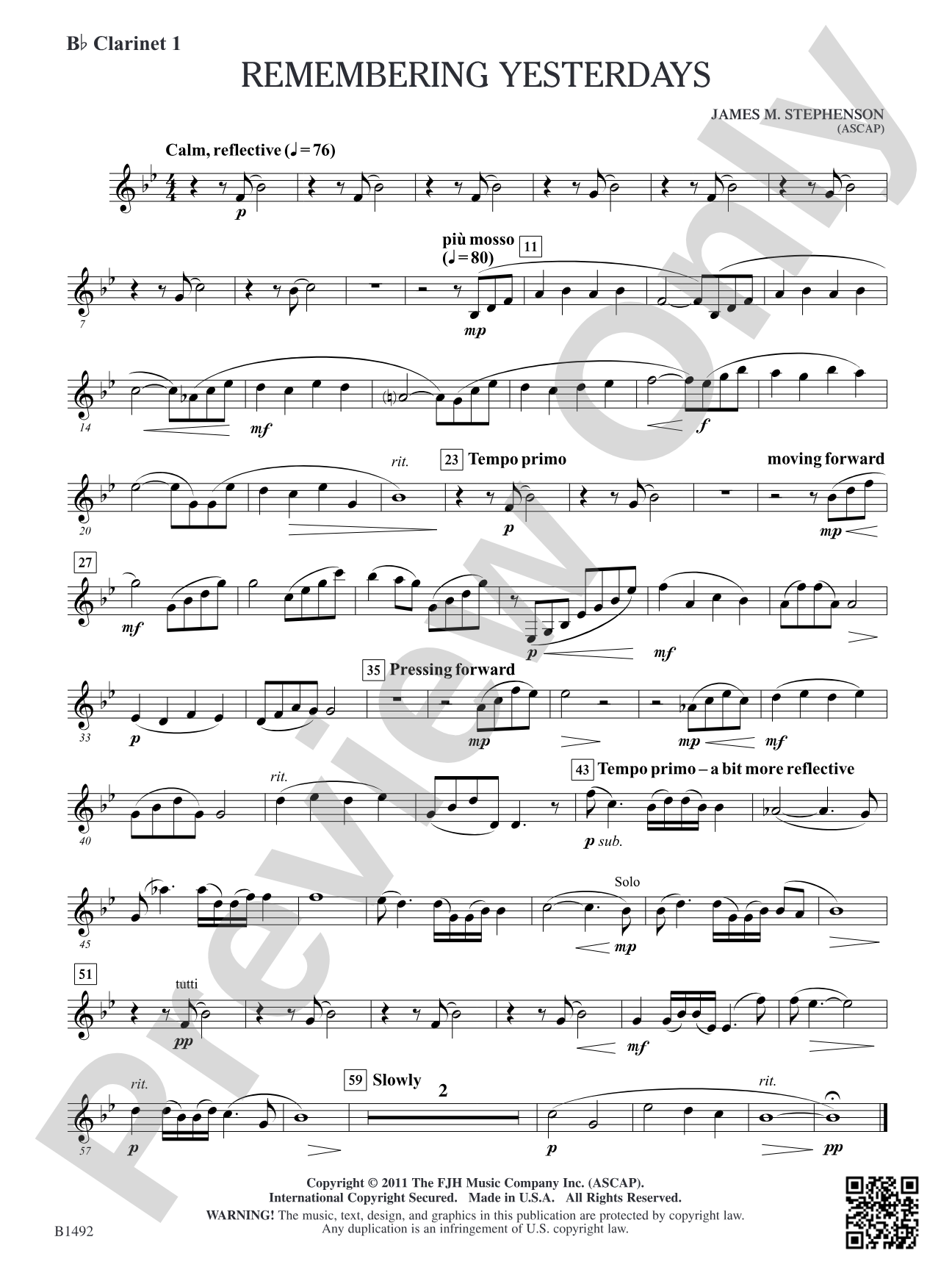 Remembering Yesterdays: B-flat Clarinet 1