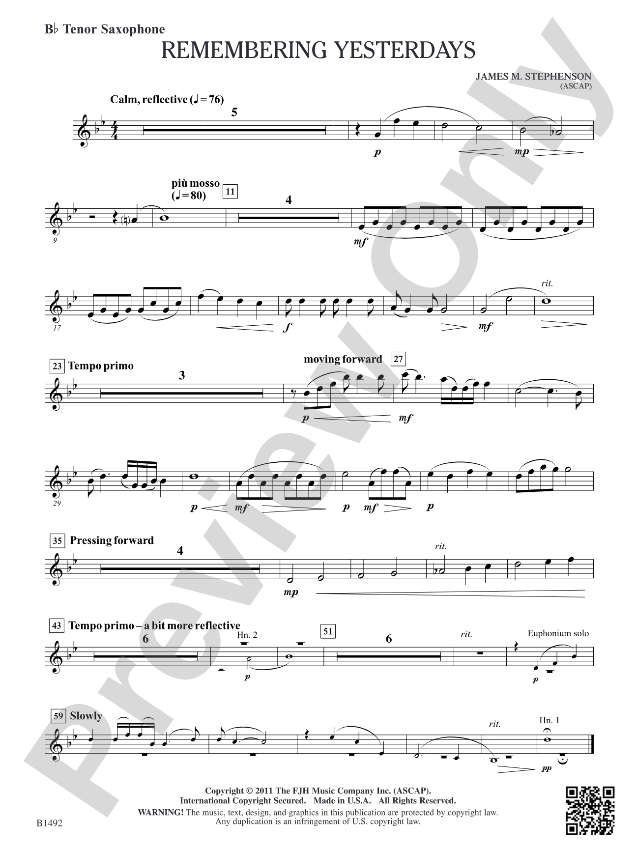 Remembering Yesterdays: B-flat Tenor Saxophone