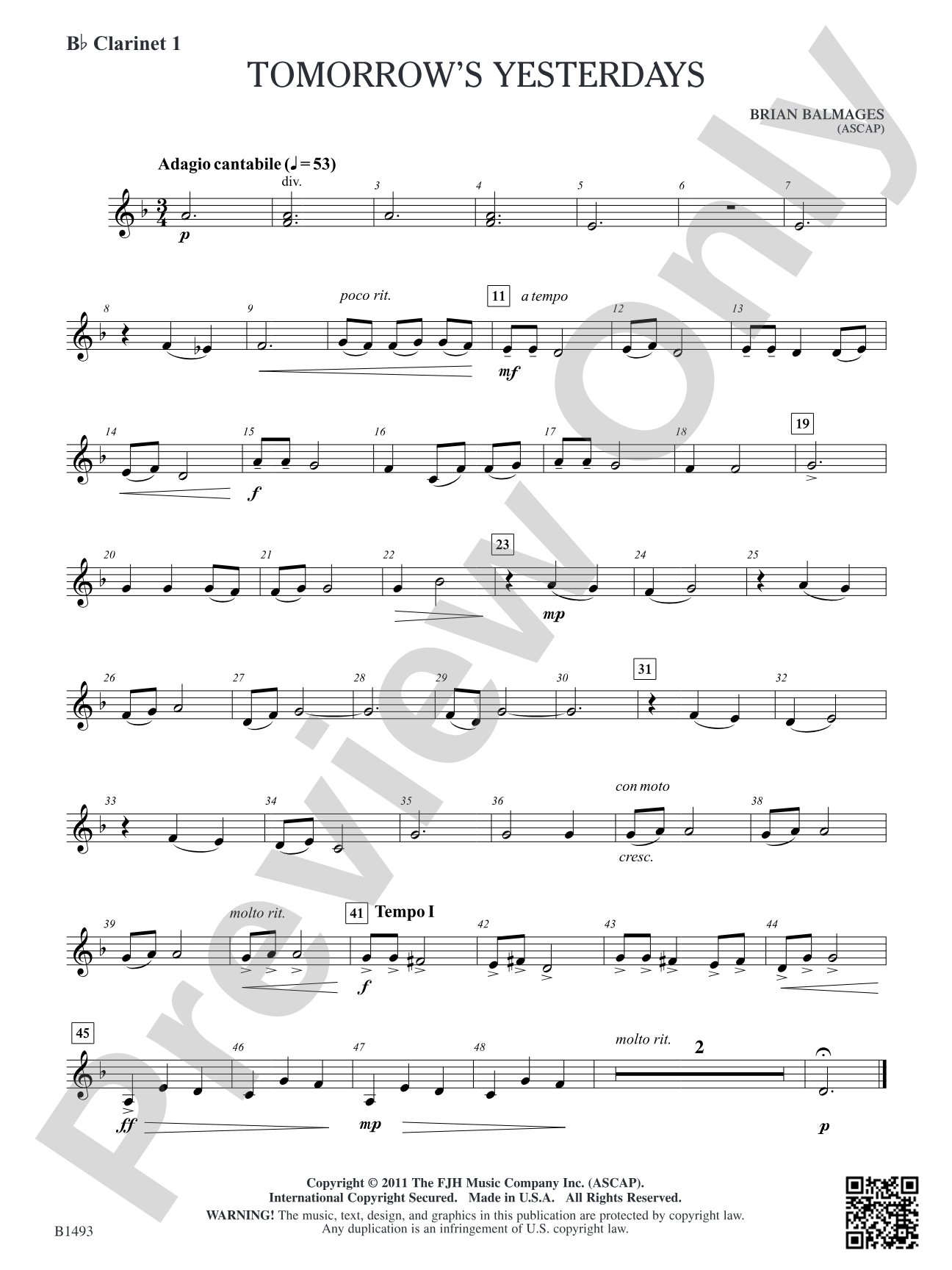 Tomorrow's Yesterdays: B-flat Clarinet 1