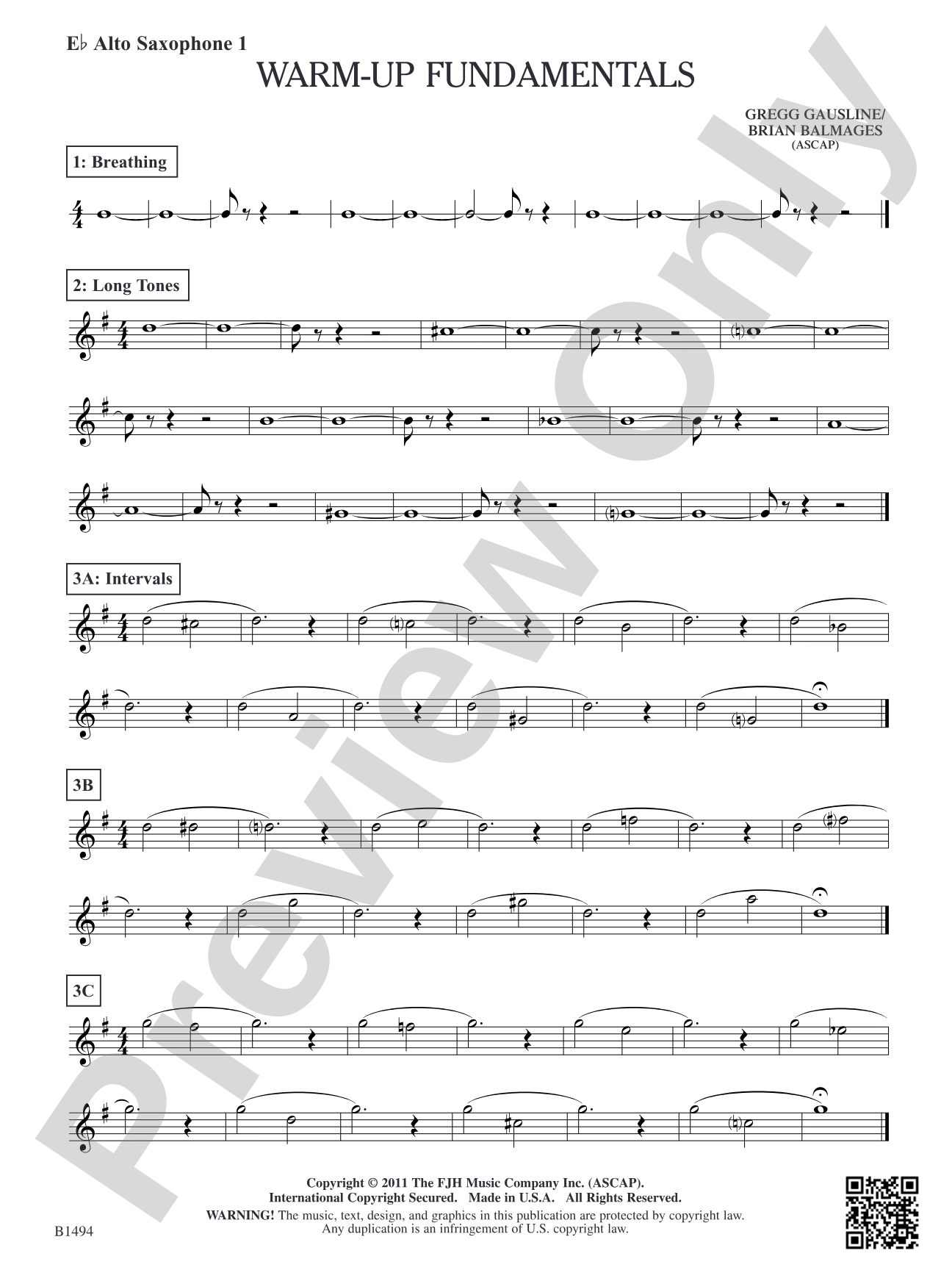 Warm-Up Fundamentals for Concert Band: E-flat Alto Saxophone 1