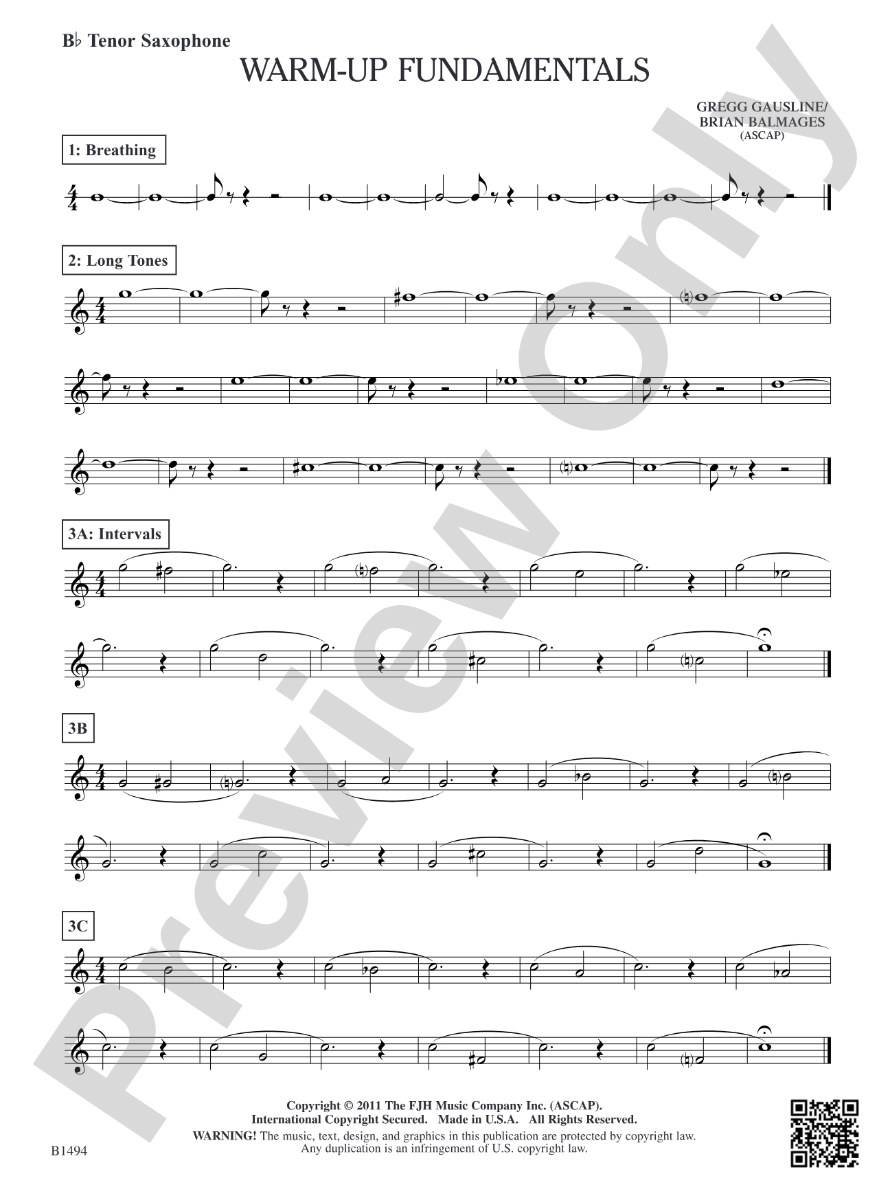 Warm-Up Fundamentals for Concert Band: B-flat Tenor Saxophone
