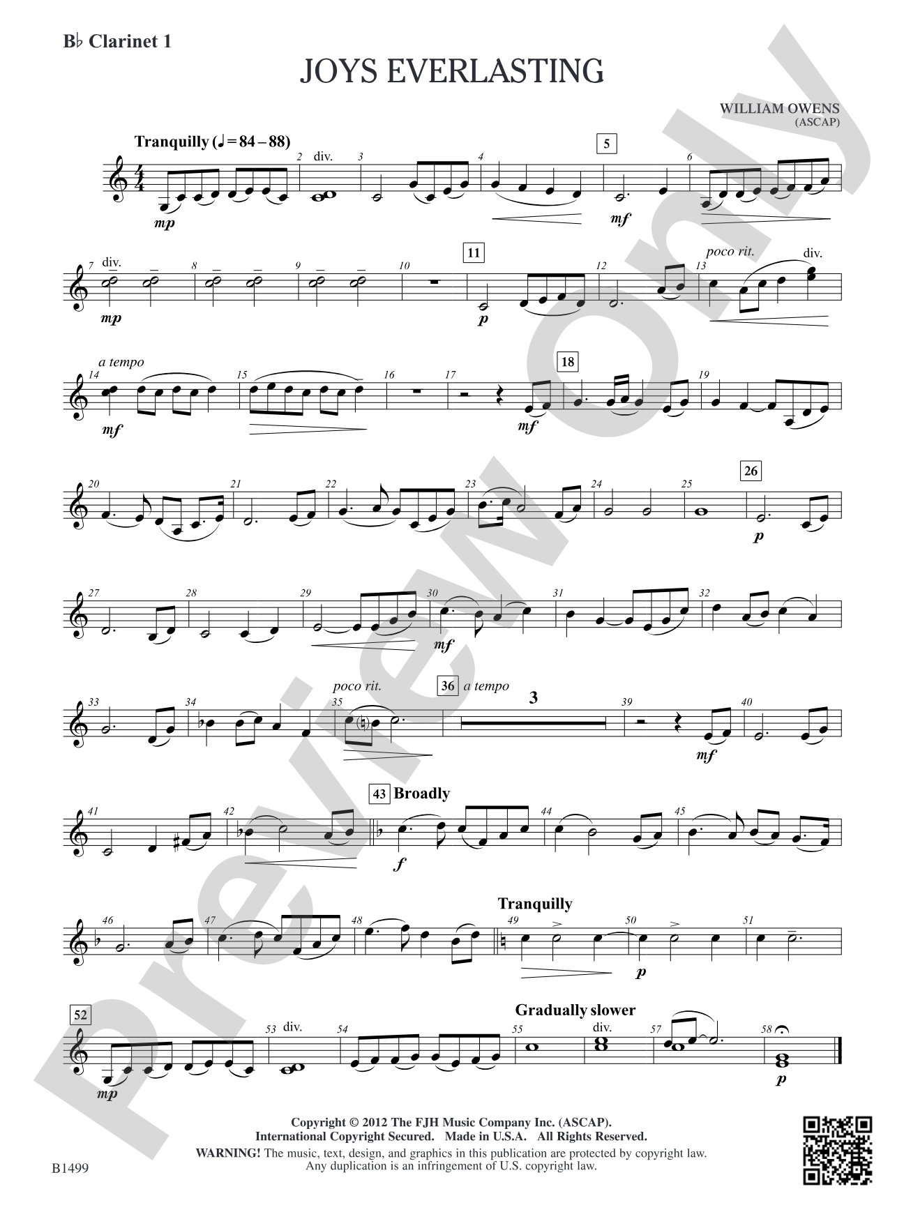 Joys Everlasting: B-flat Clarinet 1