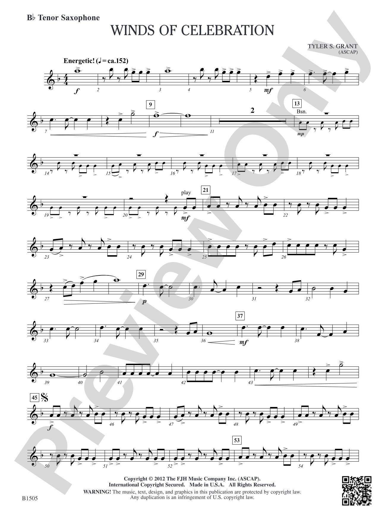 Winds of Celebration: B-flat Tenor Saxophone