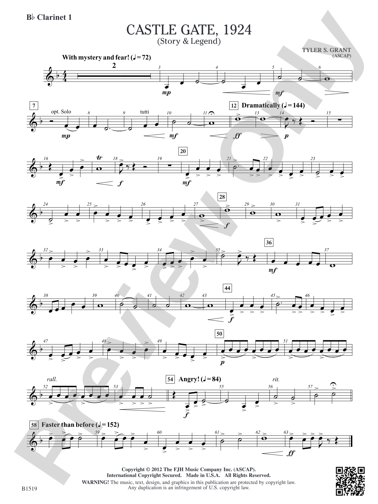 Castle Gate, 1924: B-flat Clarinet 1