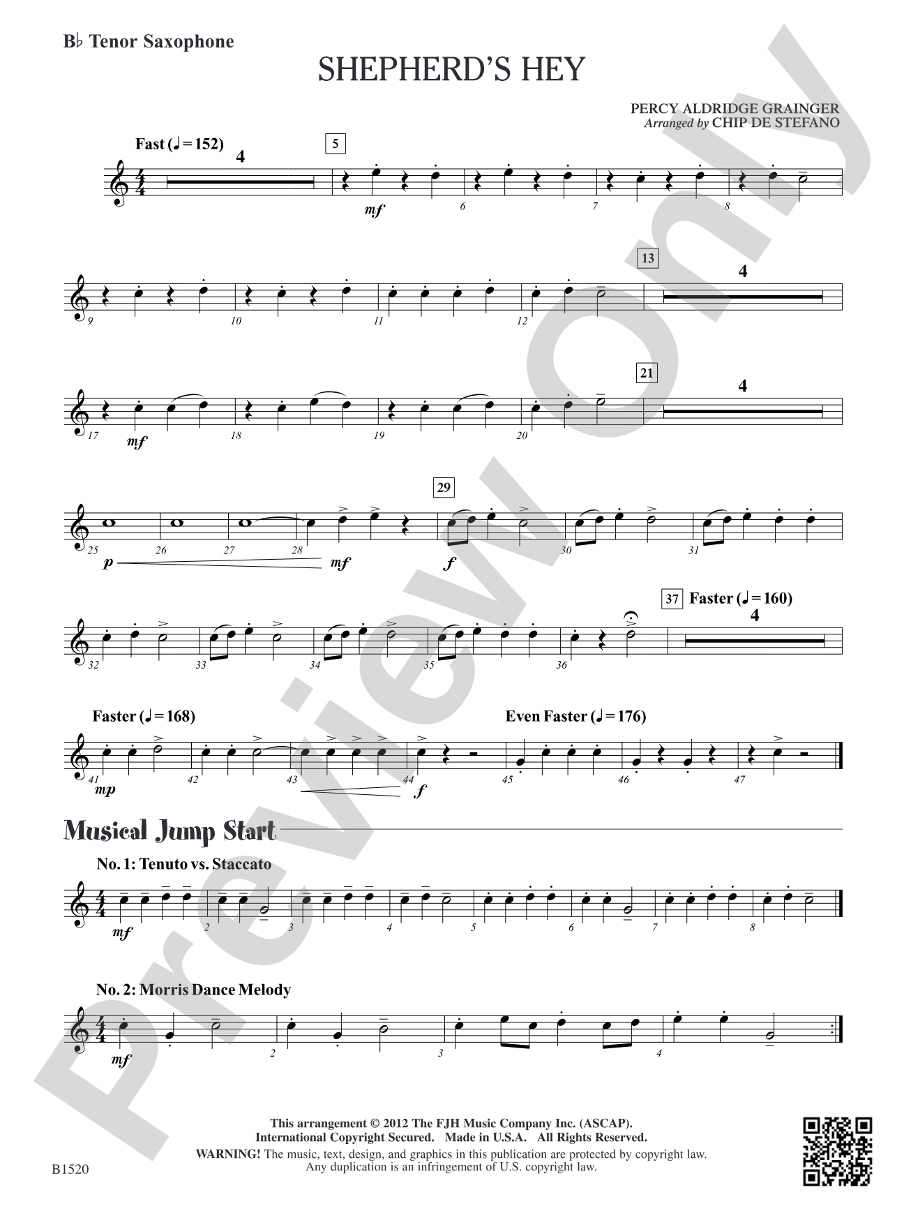Shepherd's Hey: B-flat Tenor Saxophone