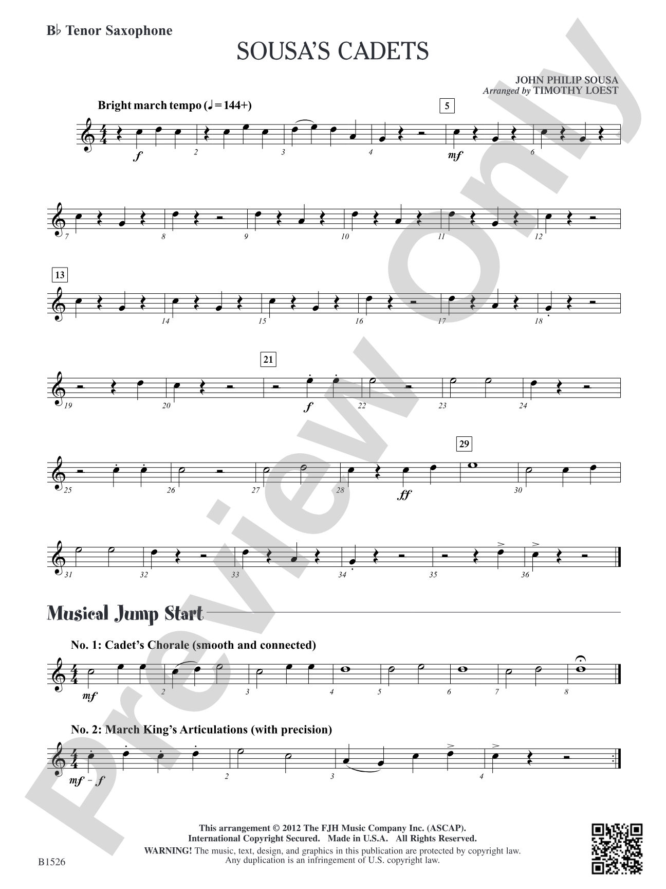 Sousa's Cadets: B-flat Tenor Saxophone