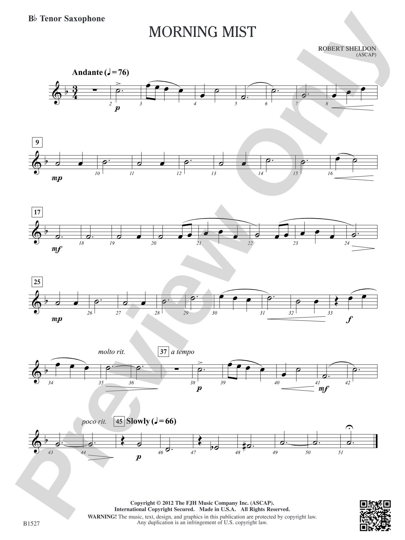 Morning Mist: B-flat Tenor Saxophone