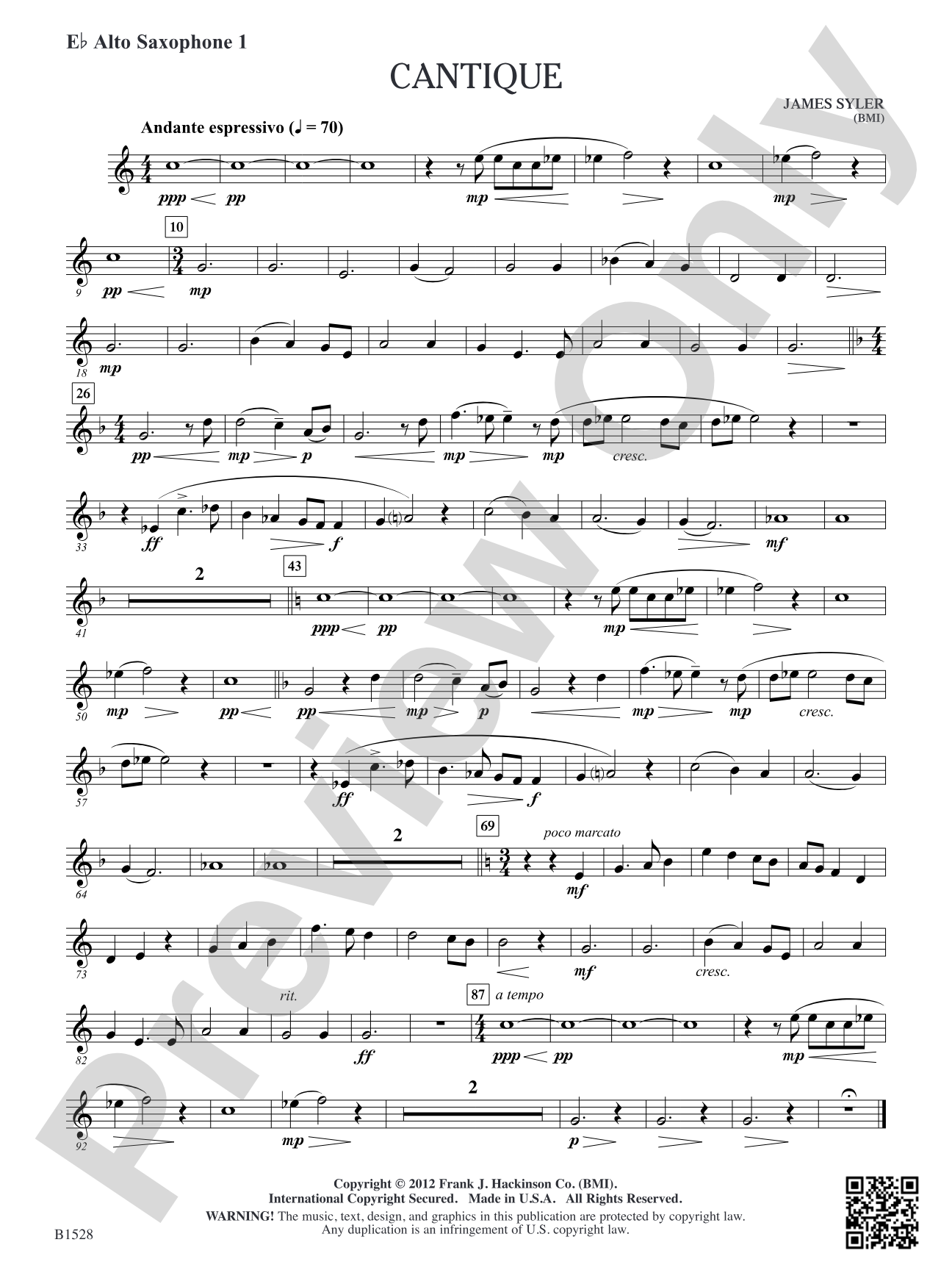 Cantique: E-flat Alto Saxophone 1