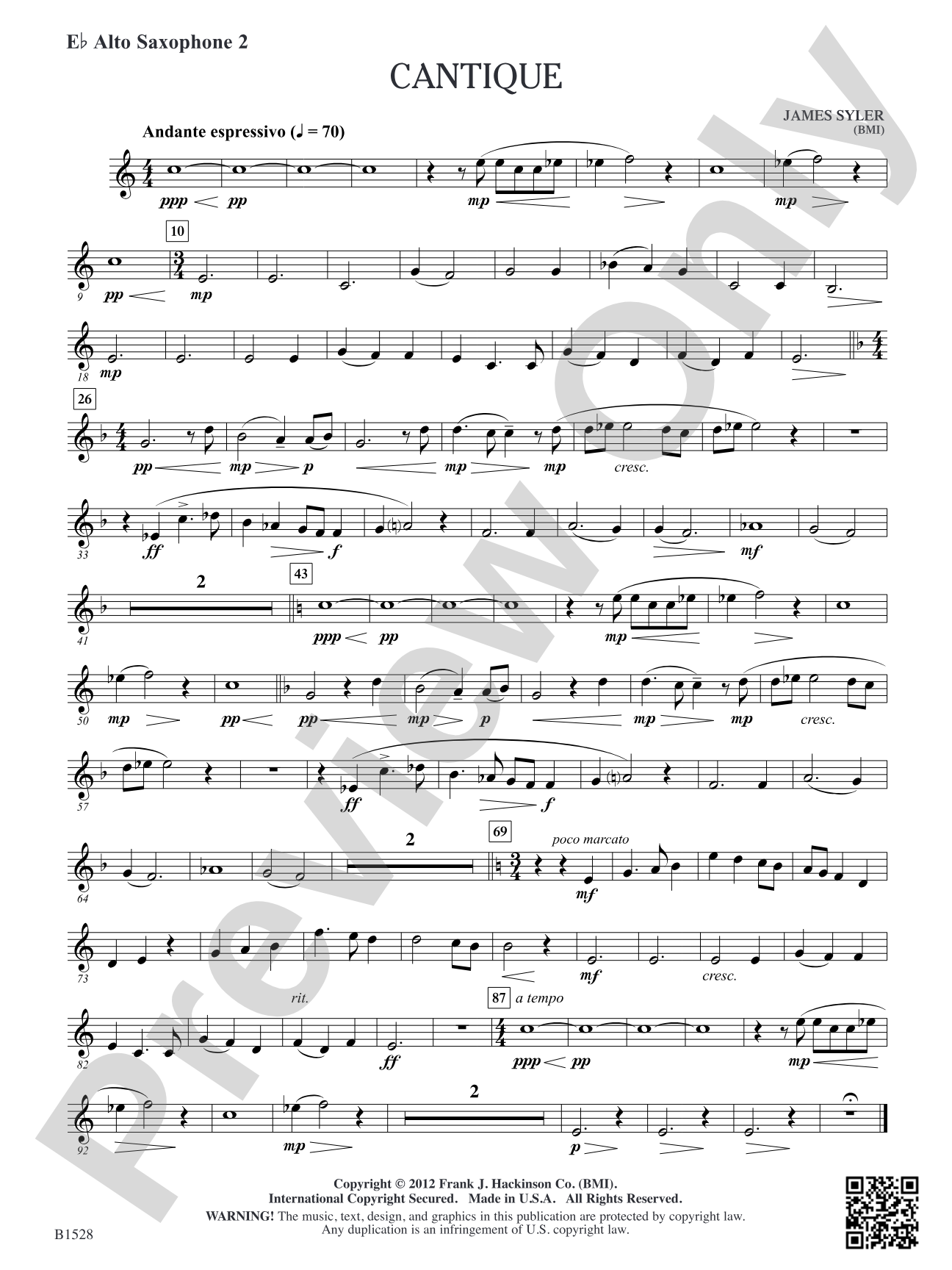 Cantique: E-flat Alto Saxophone 2
