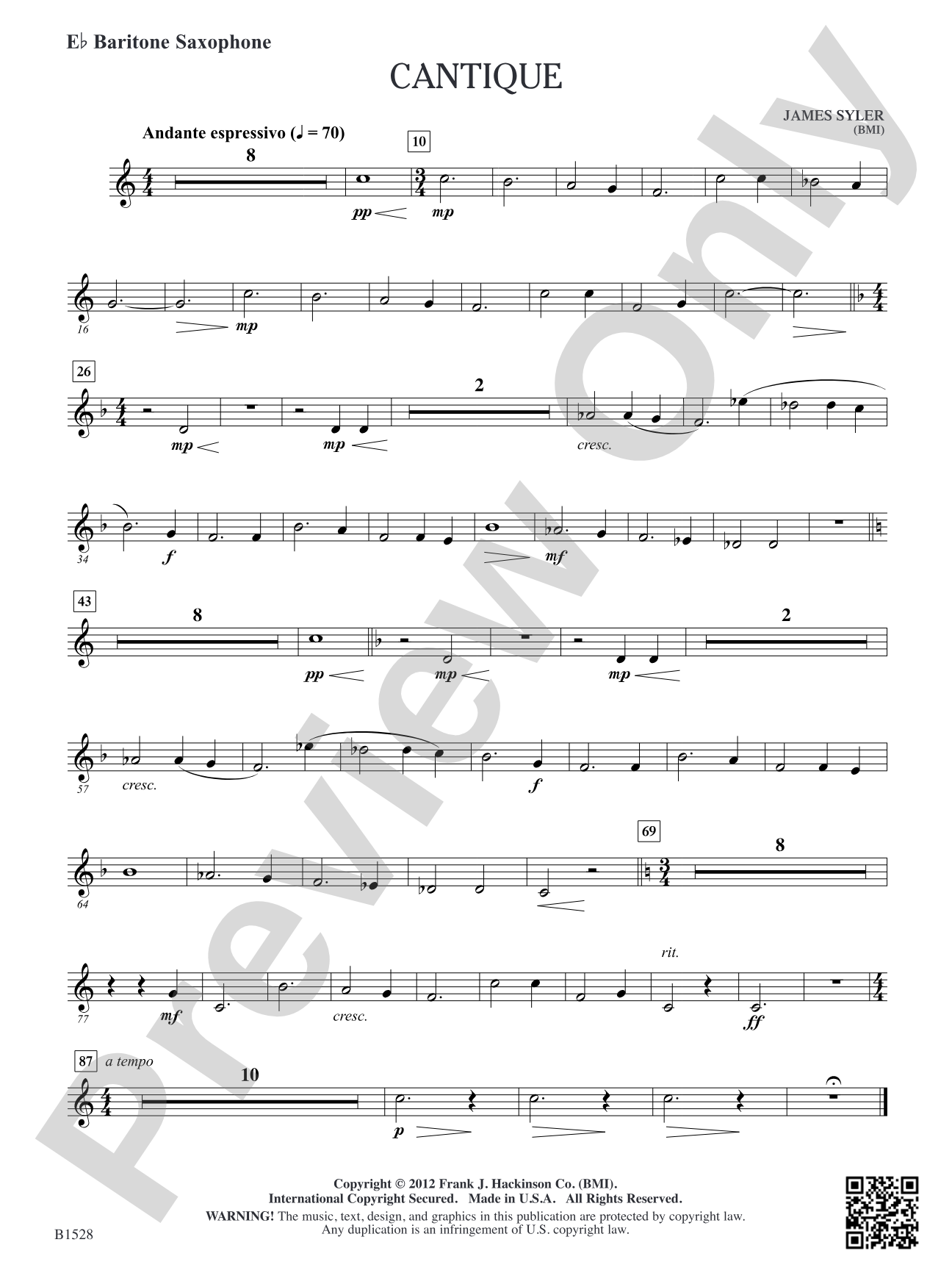 Cantique: E-flat Baritone Saxophone