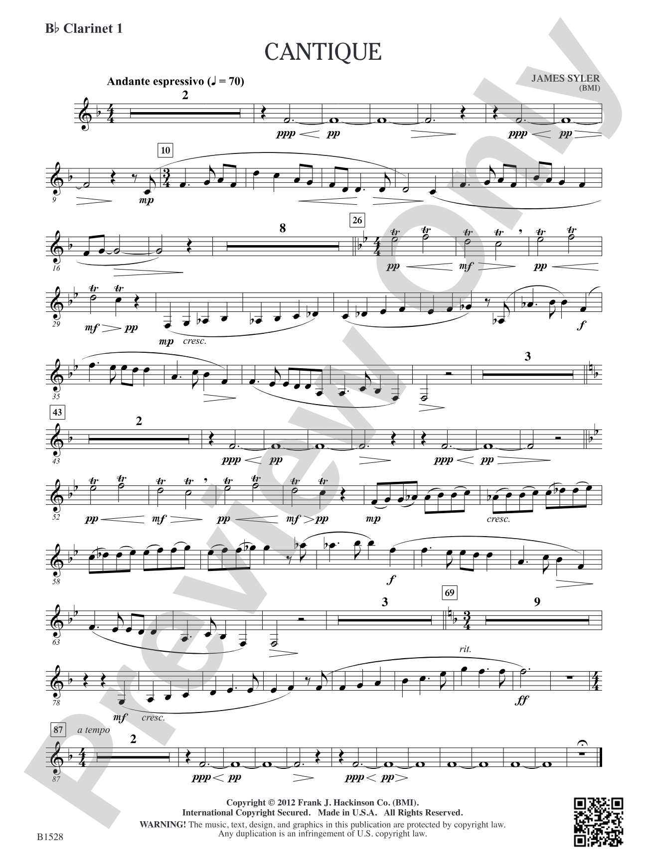 Cantique: B-flat Clarinet 1