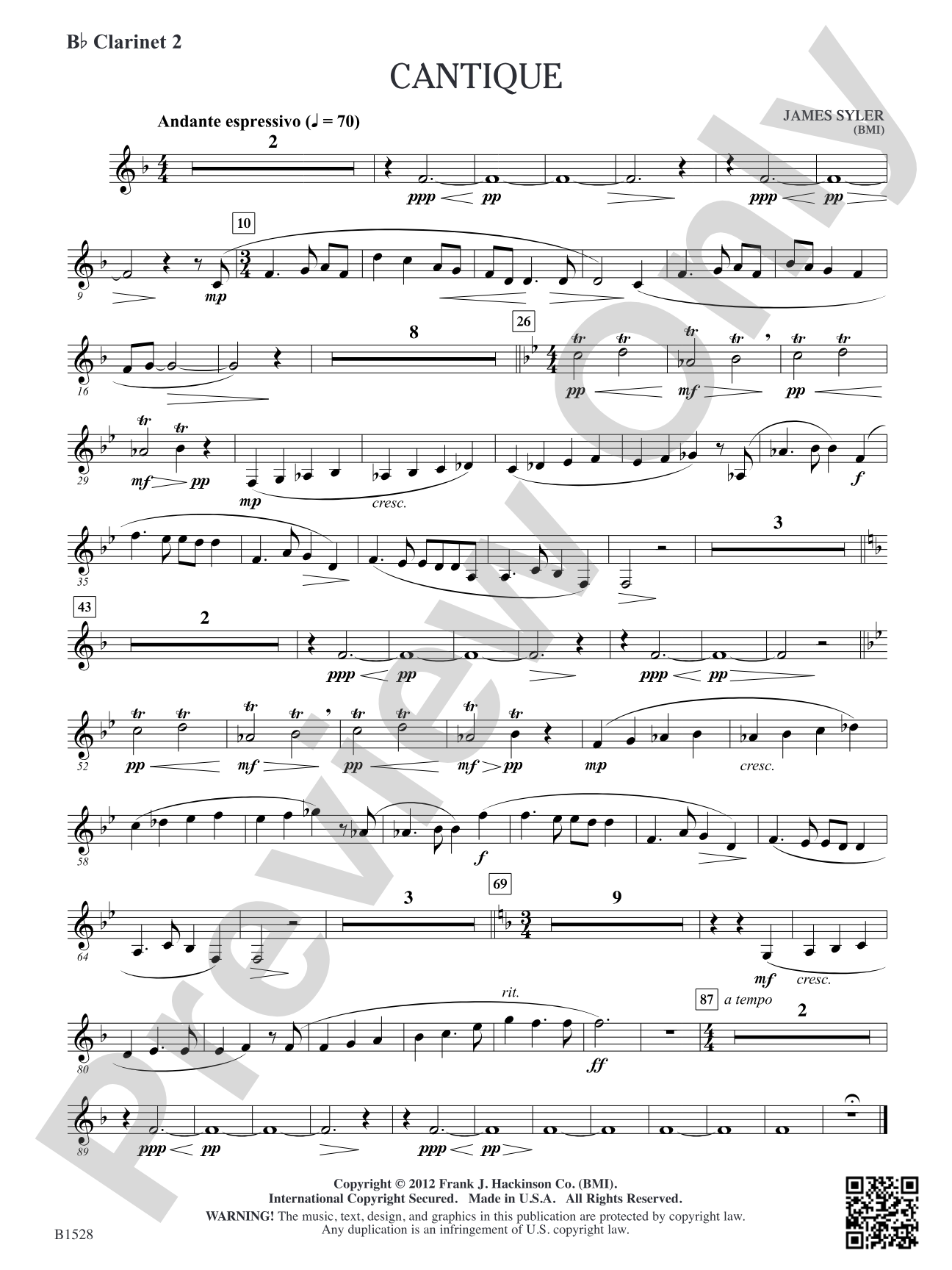 Cantique: B-flat Clarinet 2