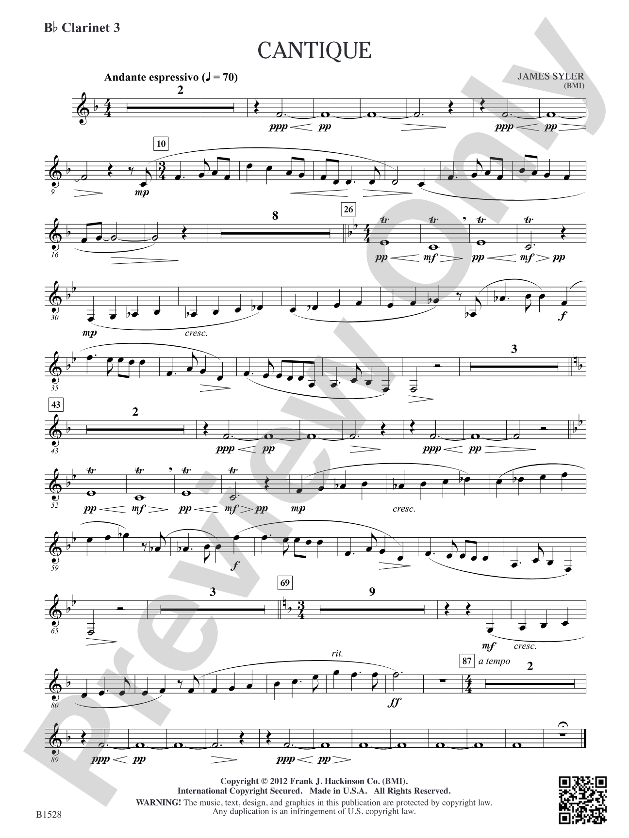 Cantique: B-flat Clarinet 3