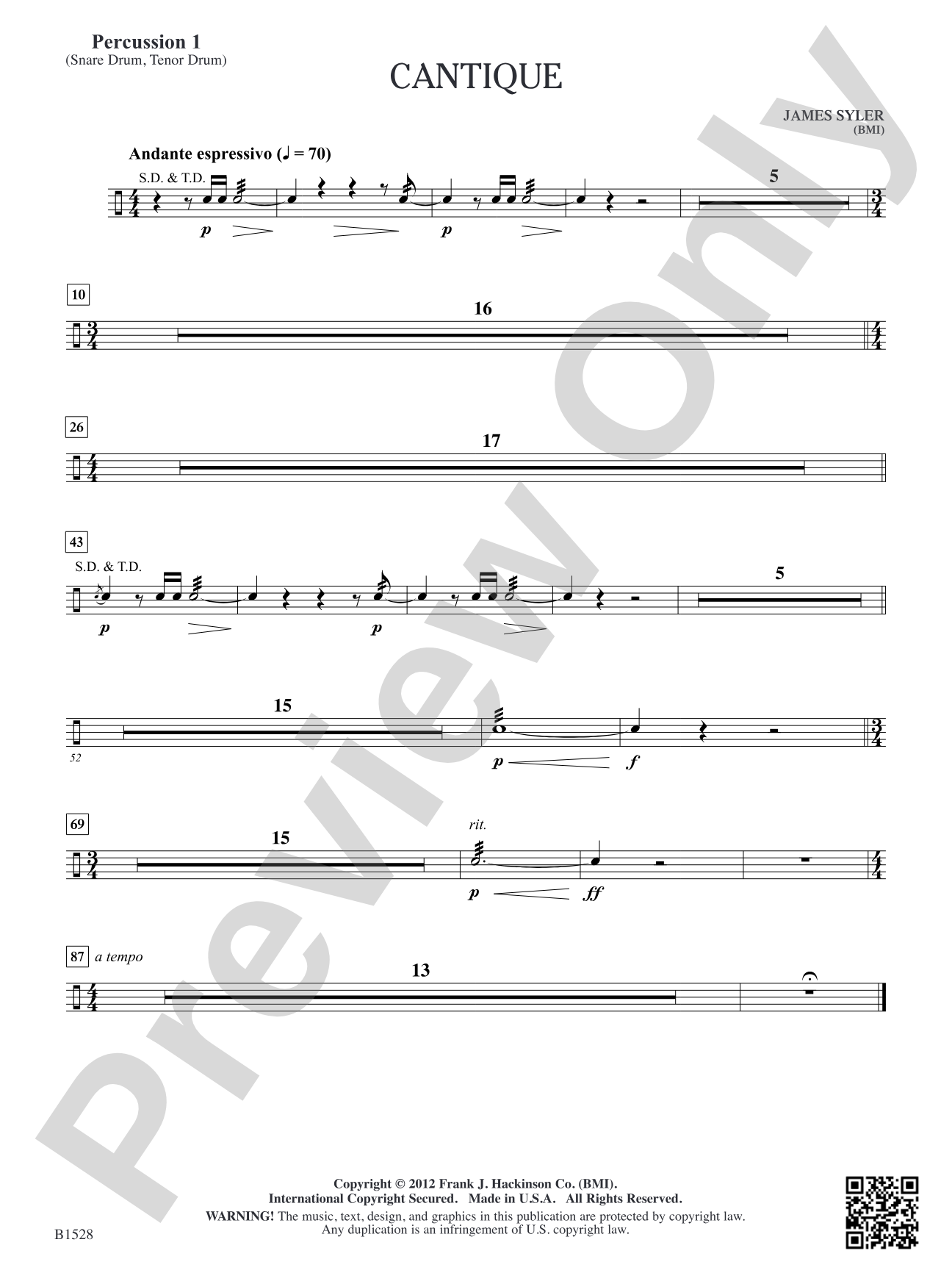 Cantique: Percussion 1