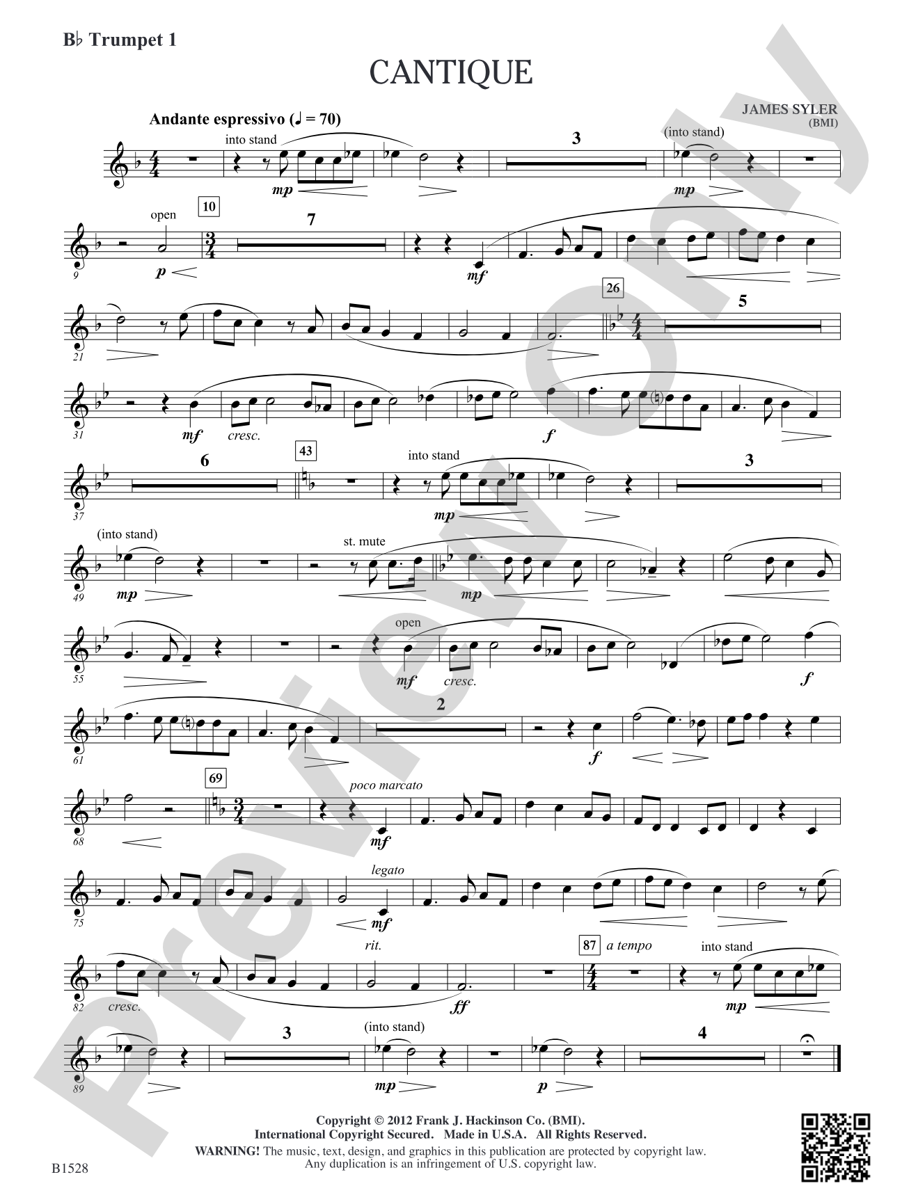 Cantique: B-flat Trumpet 1