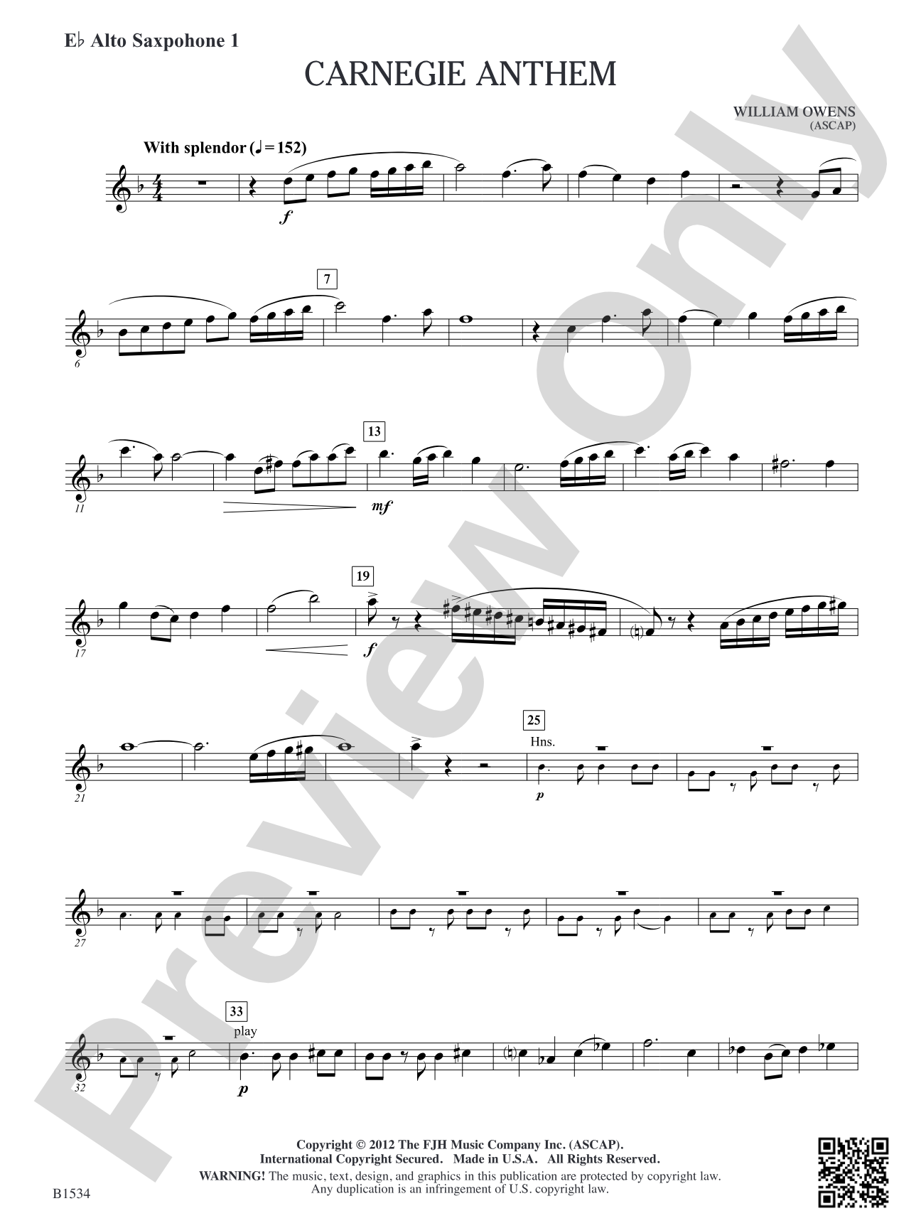 Carnegie Anthem: E-flat Alto Saxophone 1