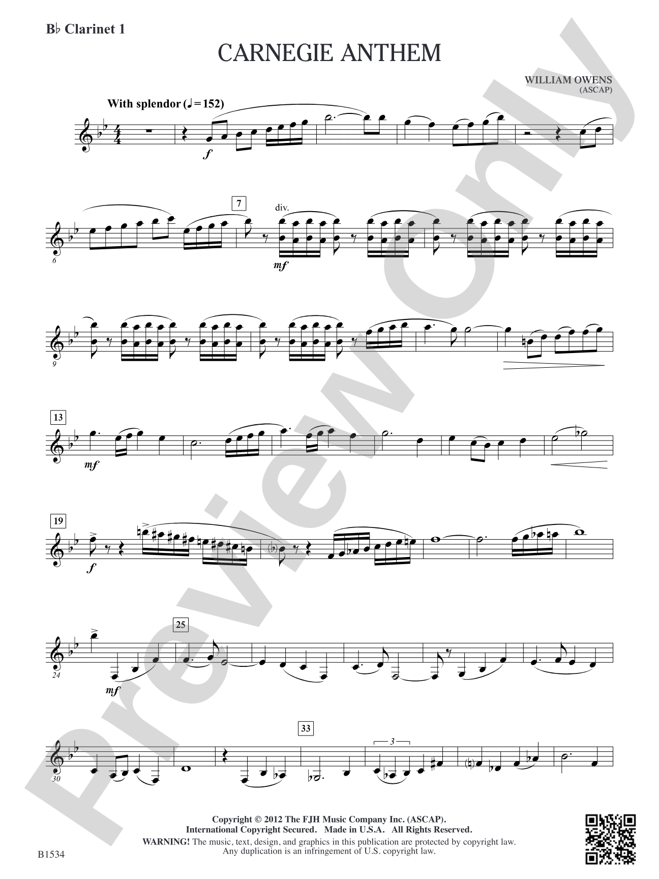 Carnegie Anthem: B-flat Clarinet 1