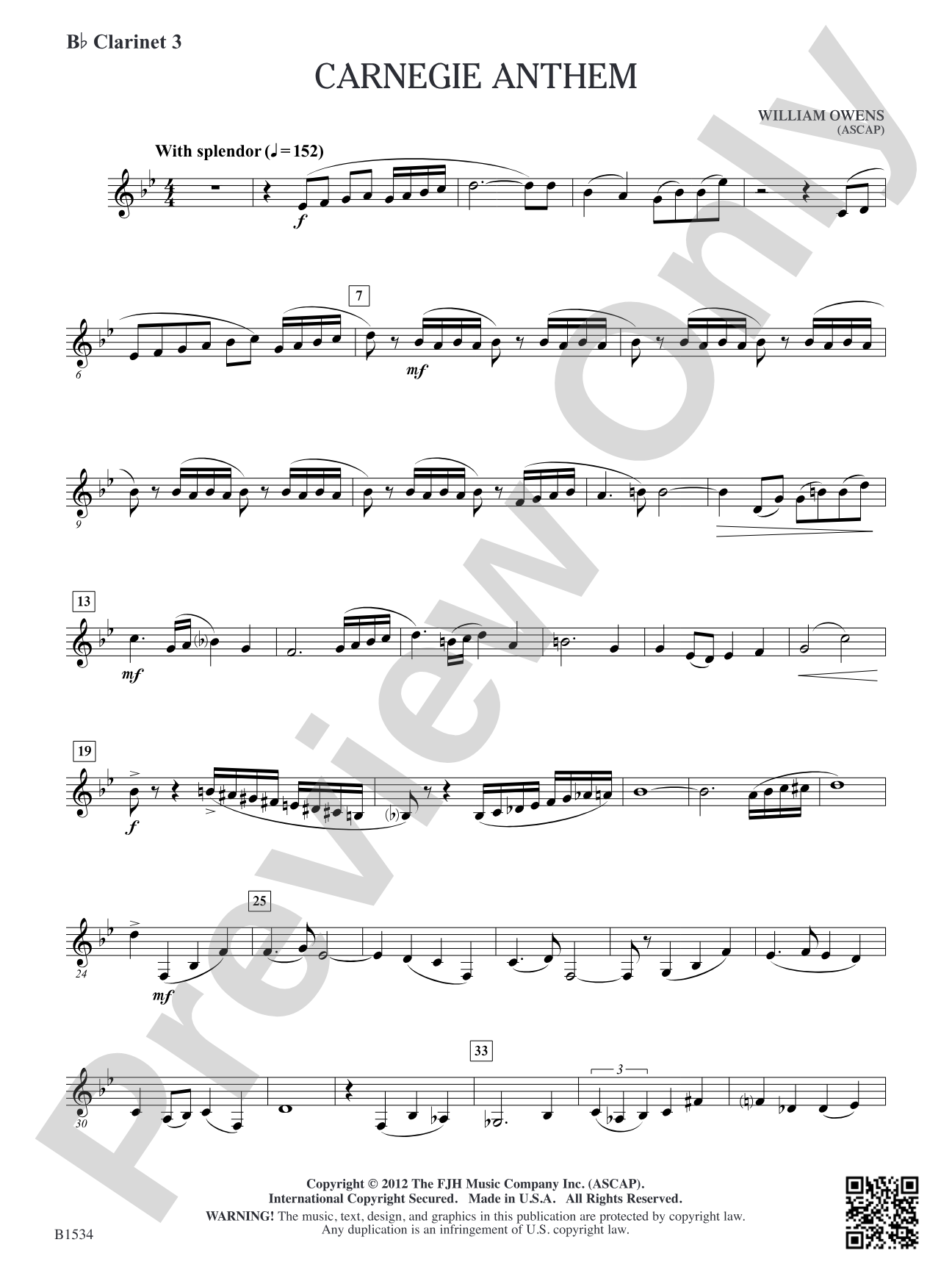 Carnegie Anthem: B-flat Clarinet 3