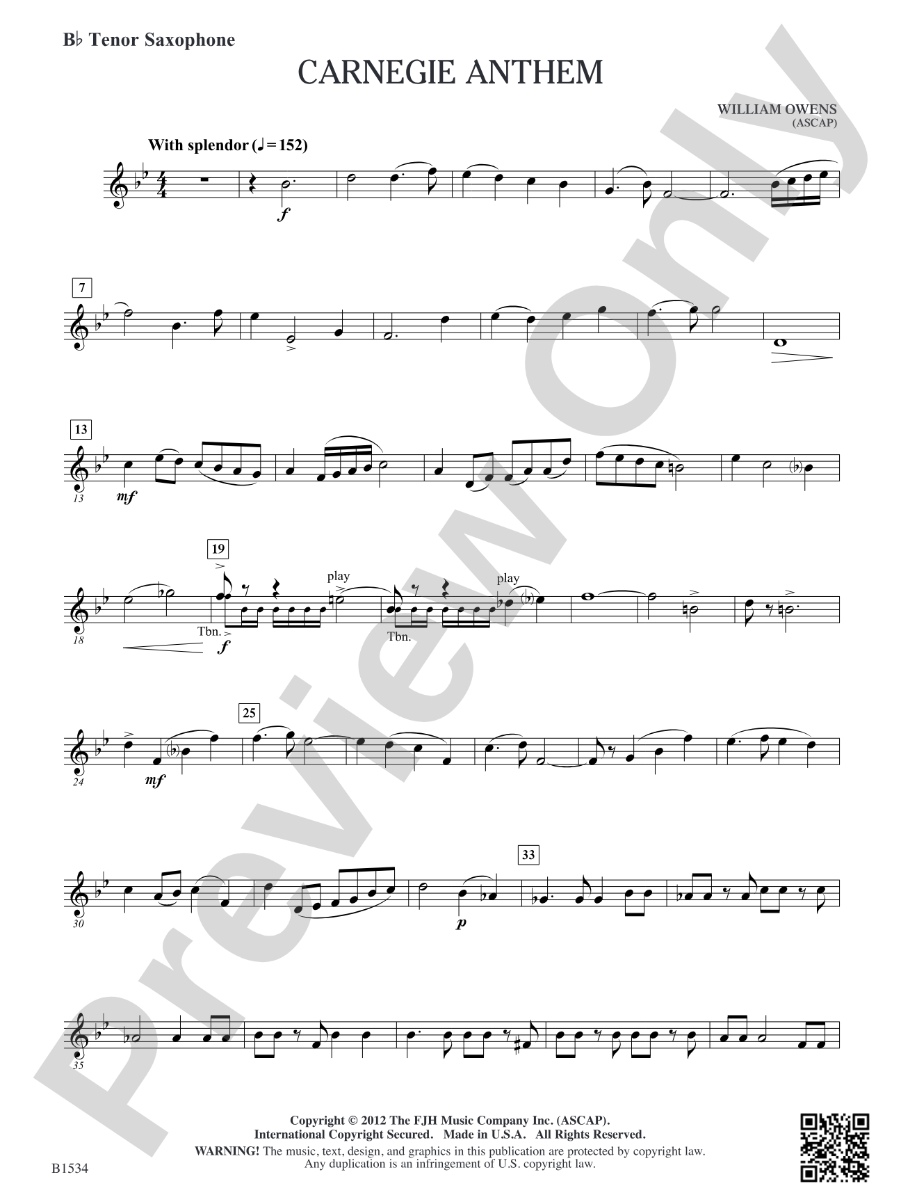 Carnegie Anthem: B-flat Tenor Saxophone