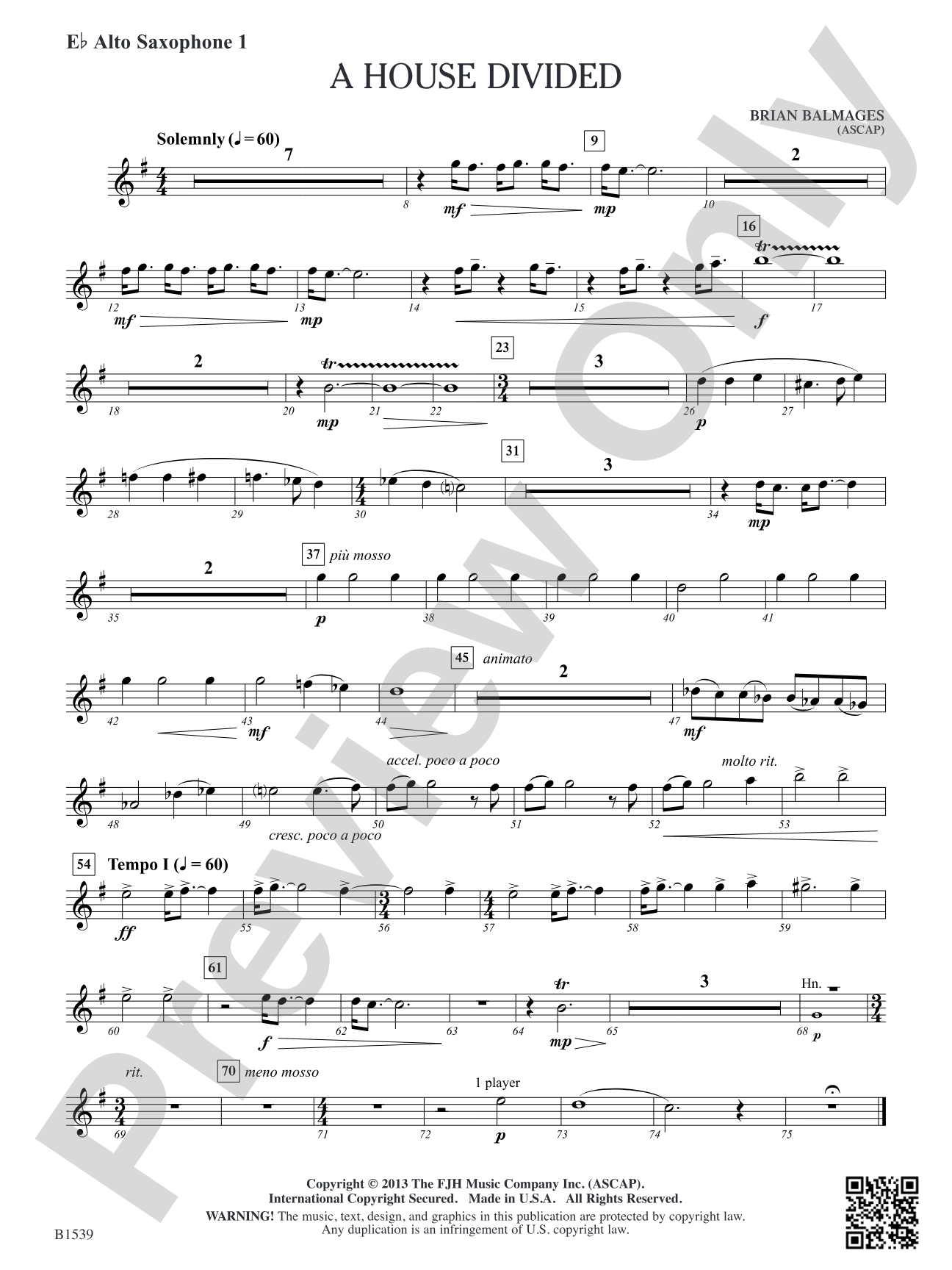 A House Divided: E-flat Alto Saxophone 1