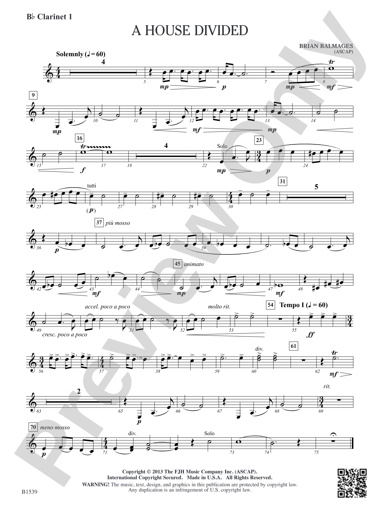 A House Divided: B-flat Clarinet 1