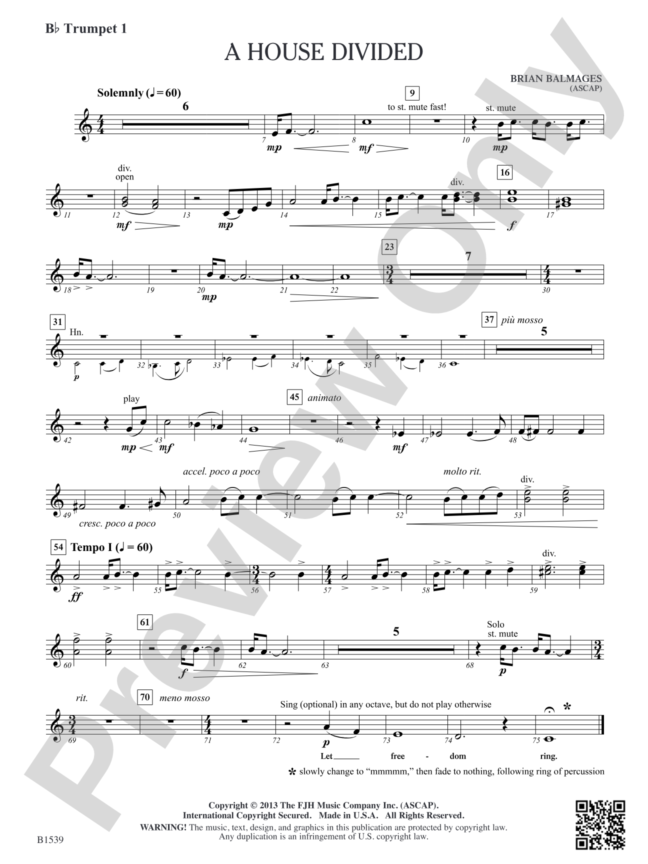 A House Divided: B-flat Trumpet 1
