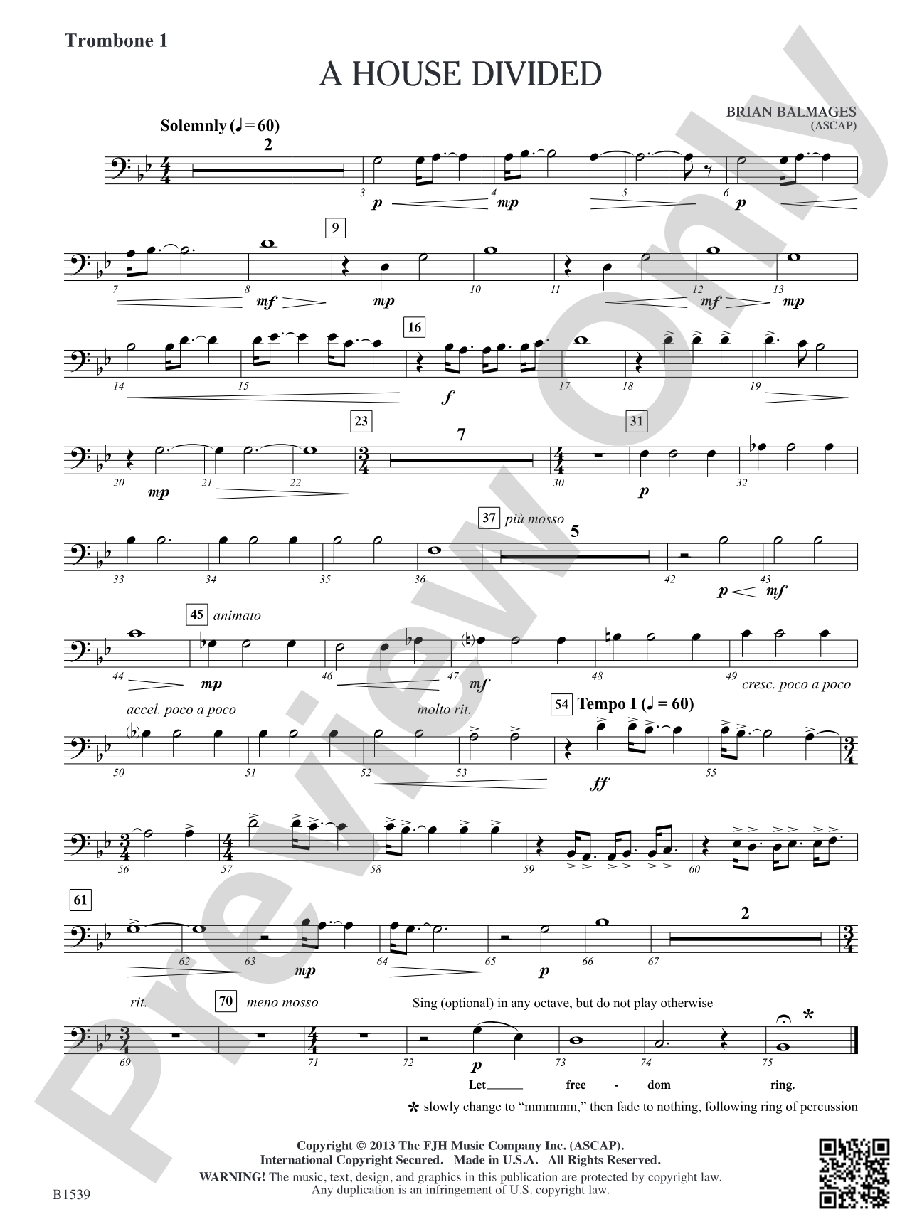 A House Divided: Trombone 1