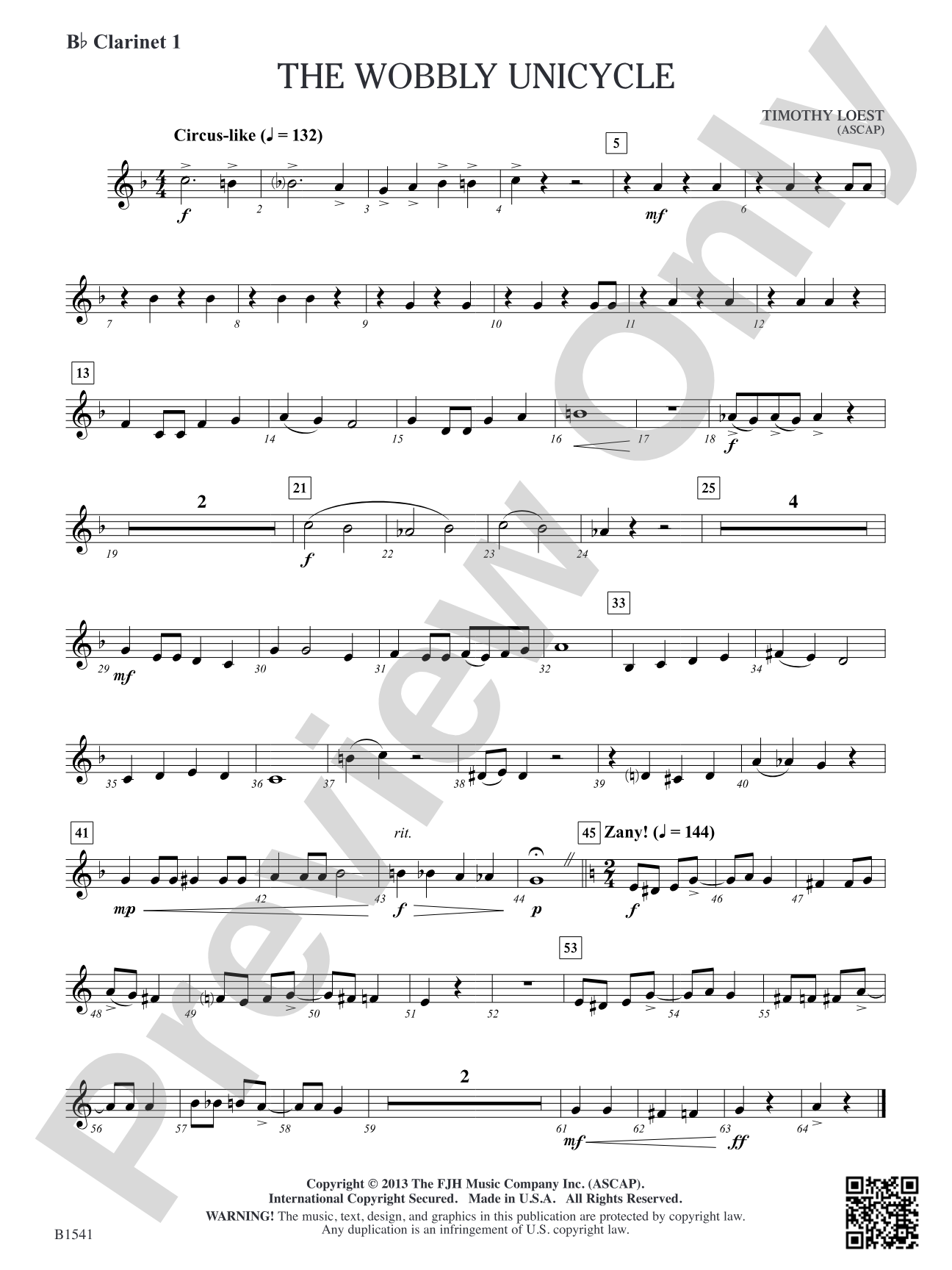 The Wobbly Unicycle: B-flat Clarinet 1