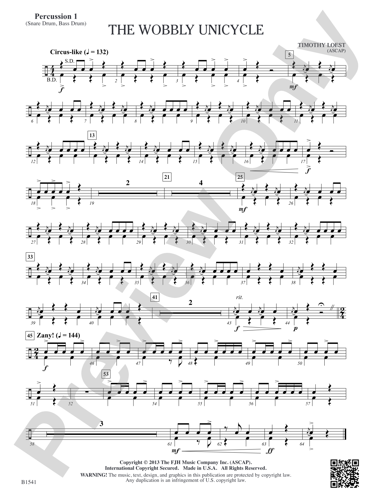 The Wobbly Unicycle: Percussion 1