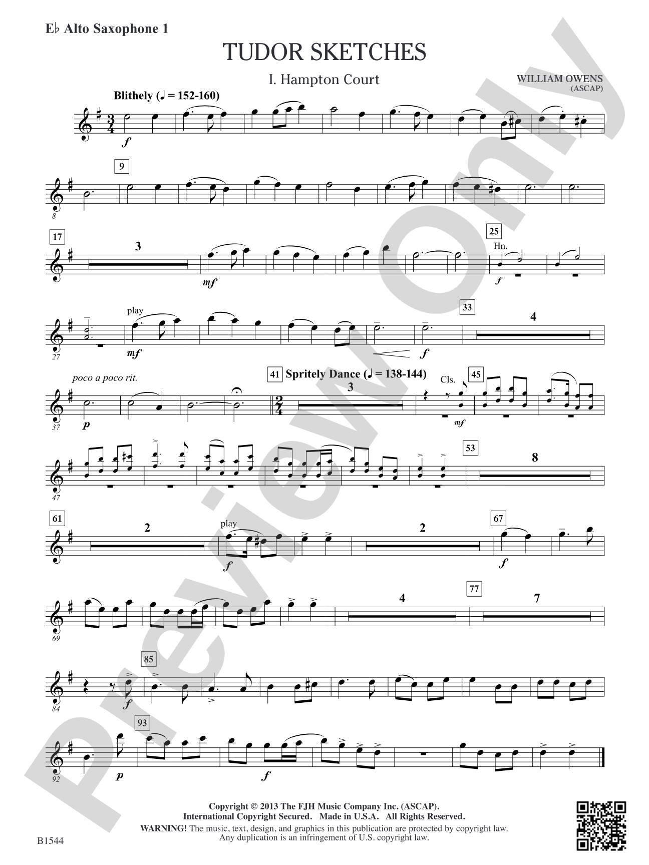 Tudor Sketches: E-flat Alto Saxophone 1