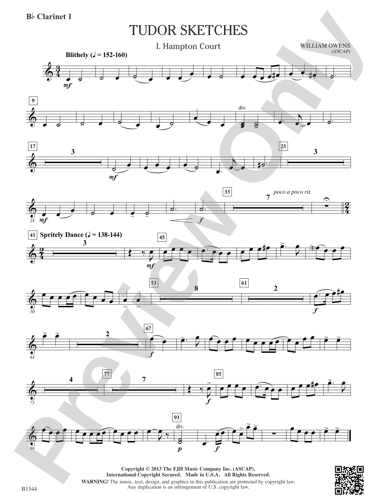 Tudor Sketches: B-flat Clarinet 1