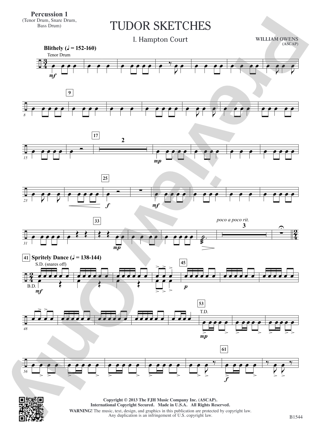 Tudor Sketches: Percussion 1