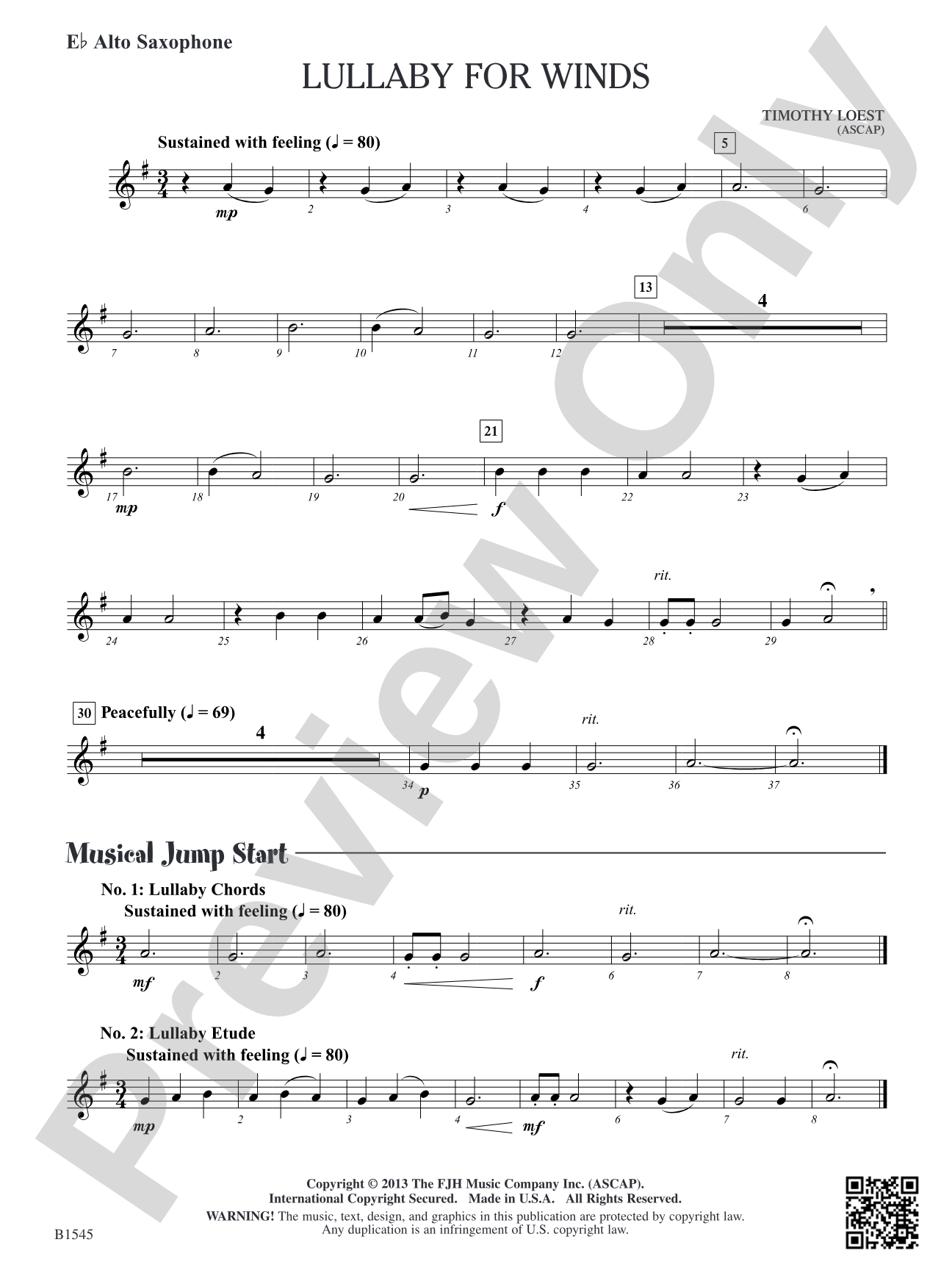 Lullaby for Winds: E-flat Alto Saxophone