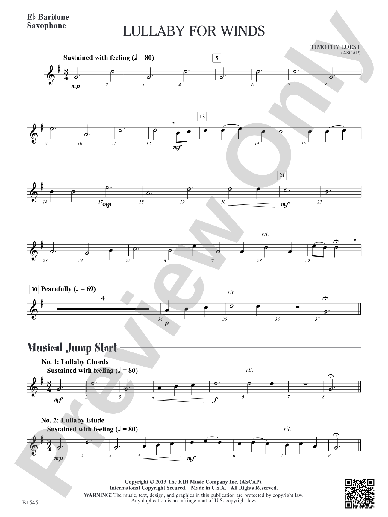 Lullaby for Winds: E-flat Baritone Saxophone