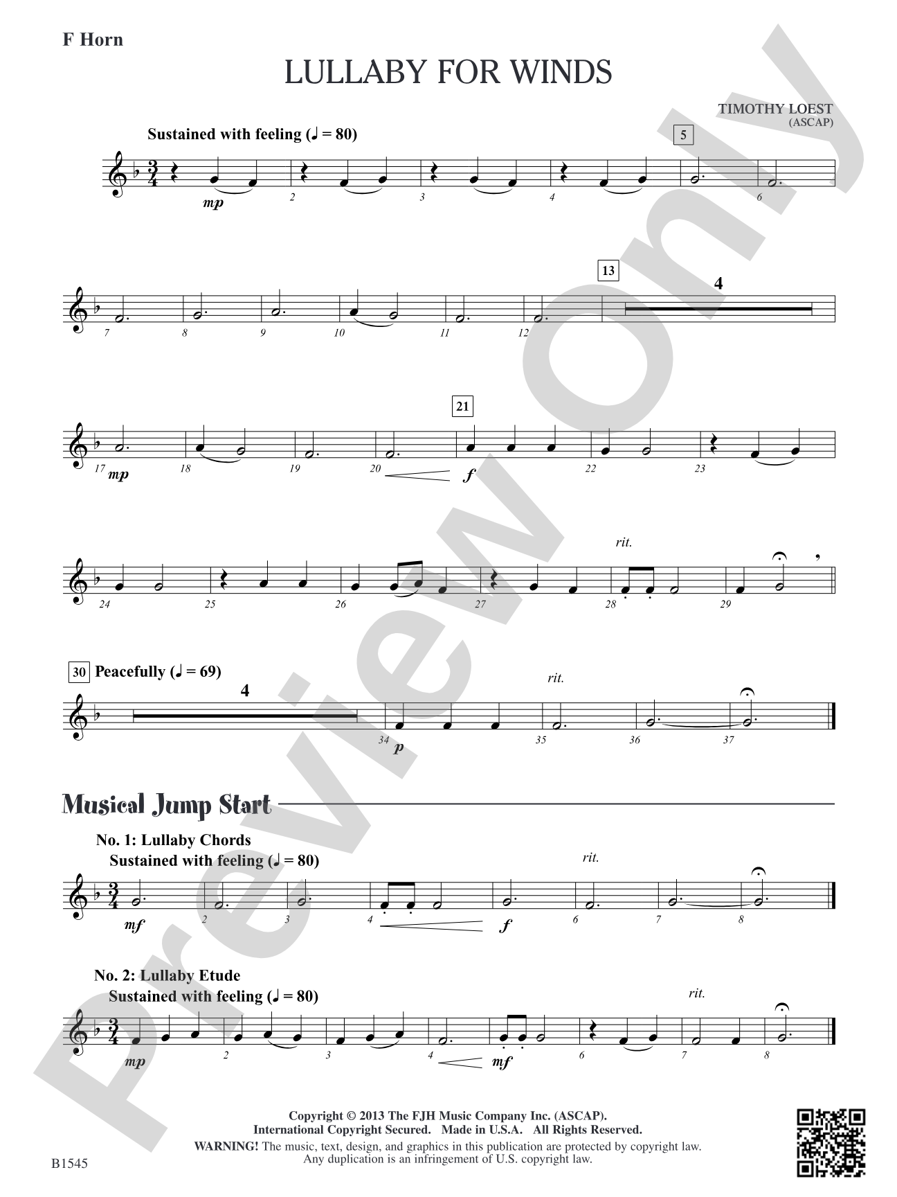 Lullaby for Winds: F Horn