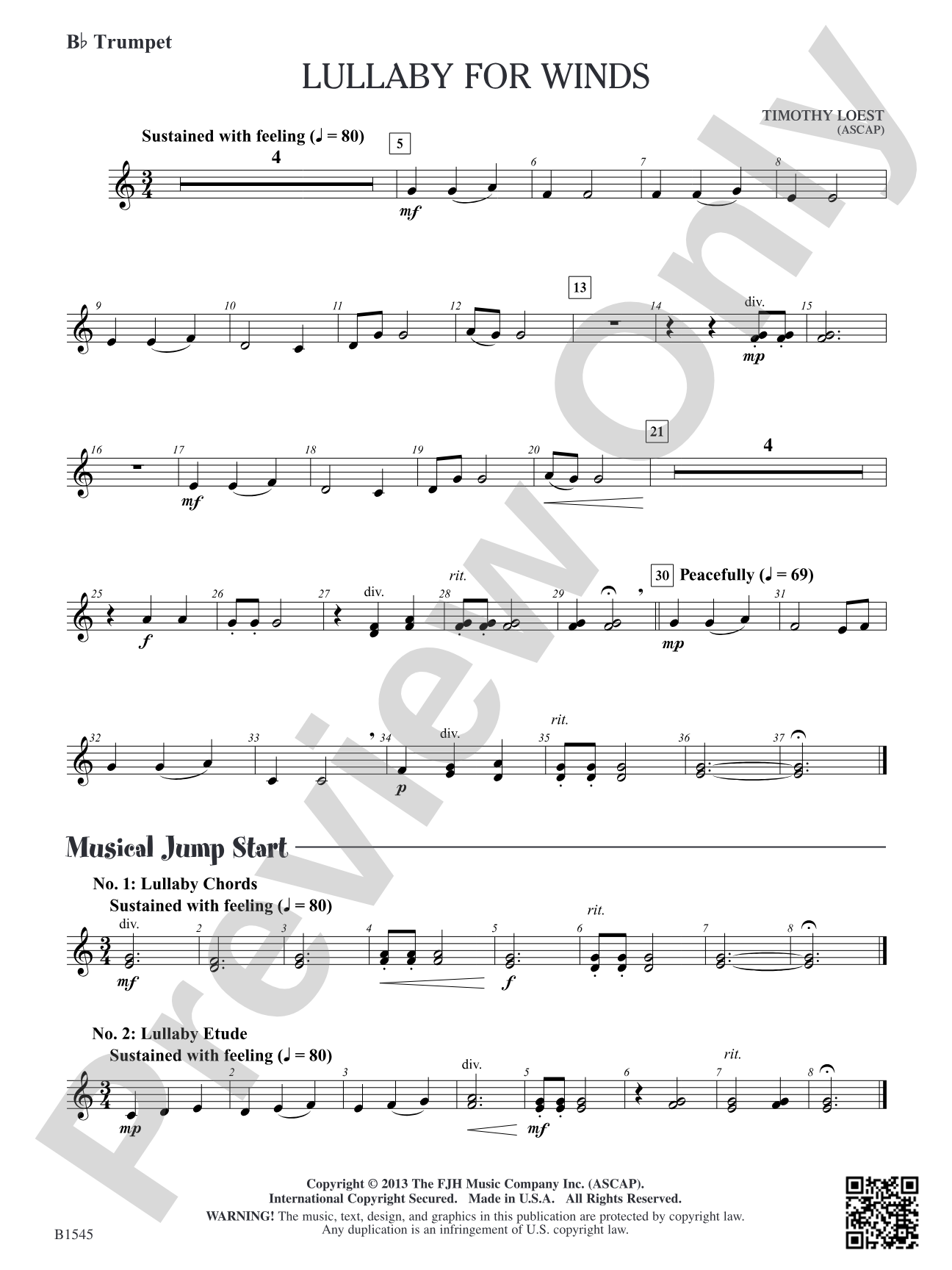 Lullaby for Winds: B-flat Trumpet